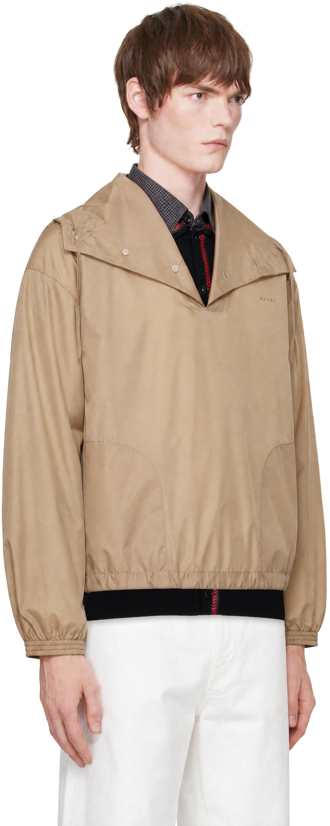 Marni - Beige Nylon Funnel Neck Jacket