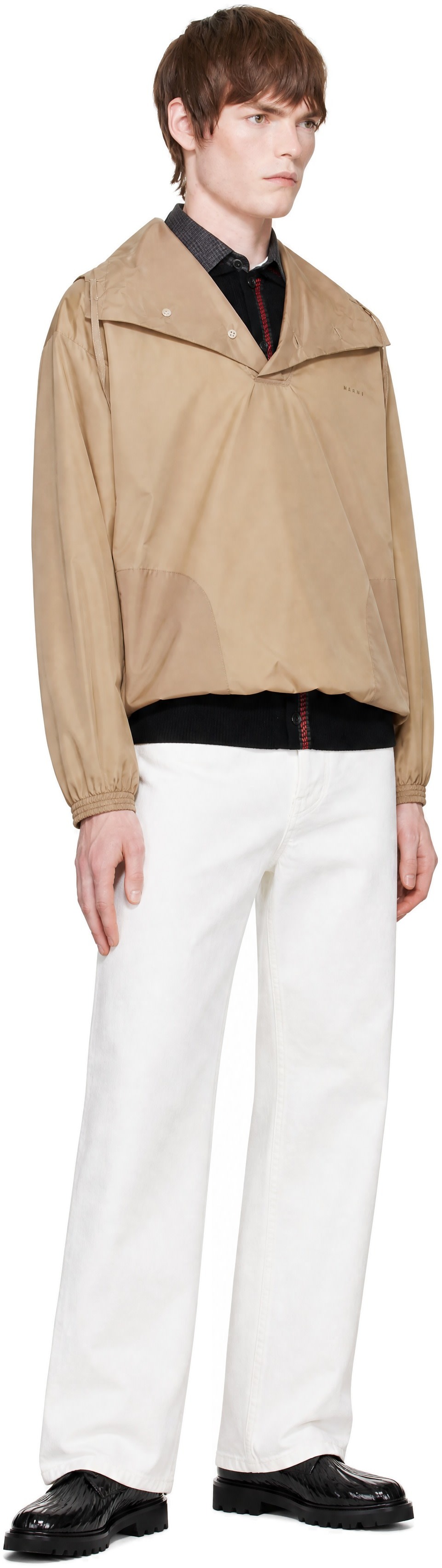 Marni - Beige Nylon Funnel Neck Jacket