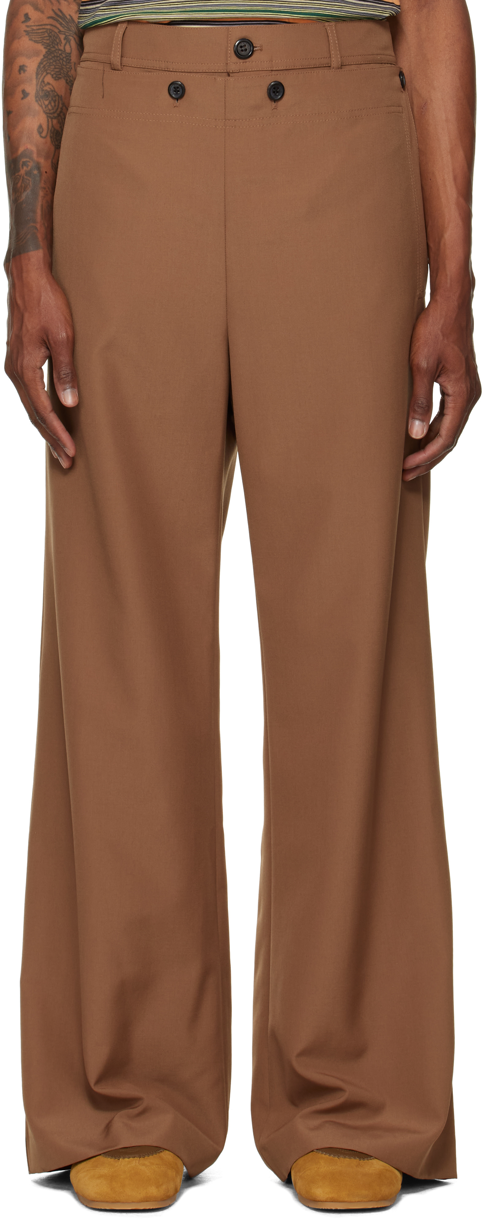 Marni - Brown Technical Wool Buttoned Flap Trousers