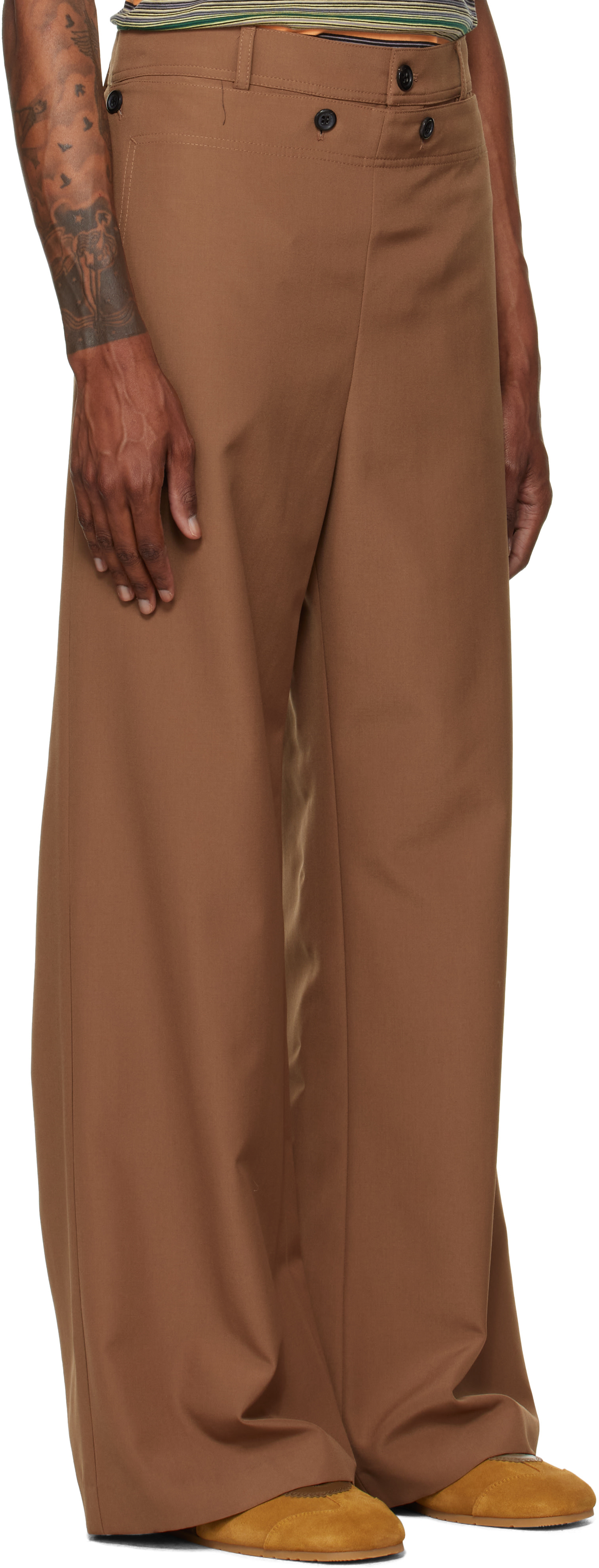 Marni - Brown Technical Wool Buttoned Flap Trousers