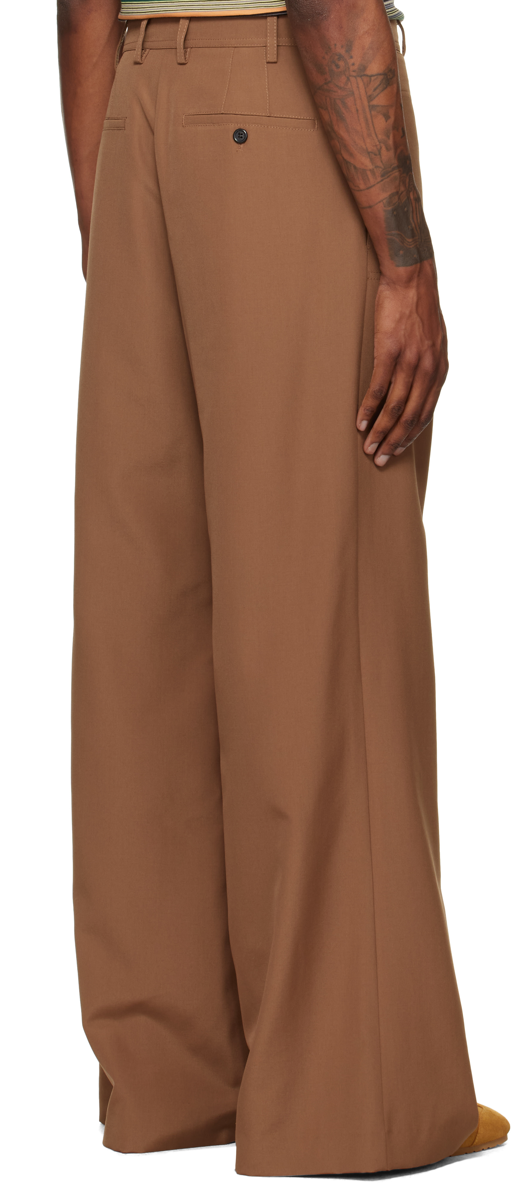Marni - Brown Technical Wool Buttoned Flap Trousers