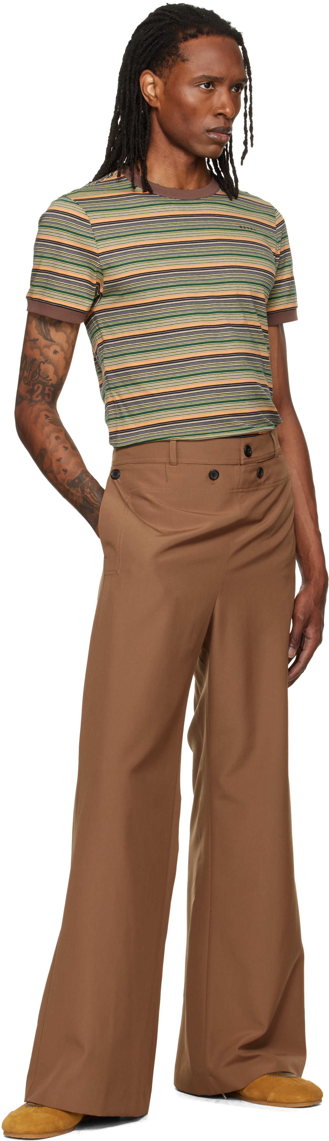Marni - Brown Technical Wool Buttoned Flap Trousers