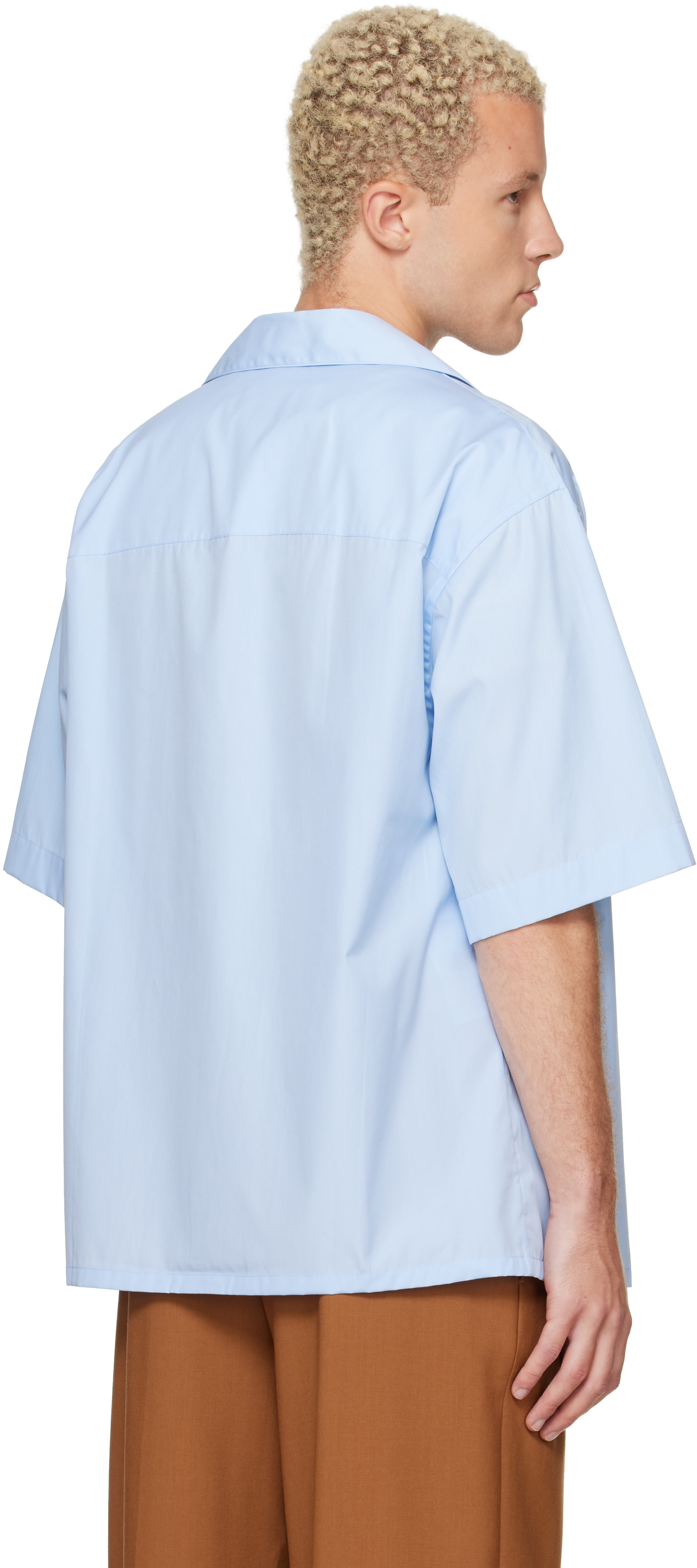 Marni: Blue Peeping Marni Logo Poplin Bowling Shirt | SSENSE