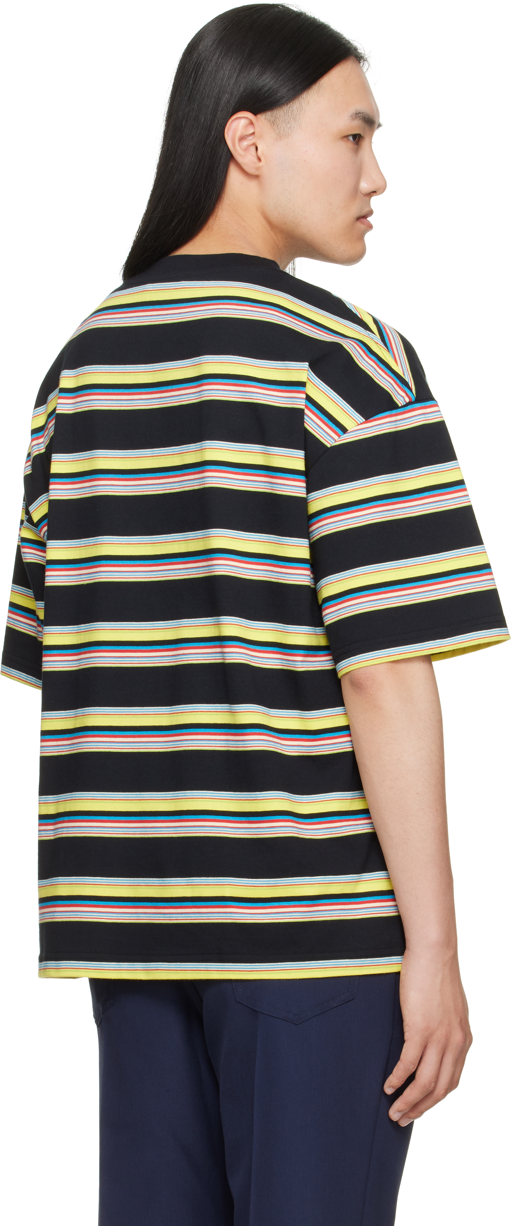 Marni: ブラック＆イエロー ボーダー Tシャツ | SSENSE 日本