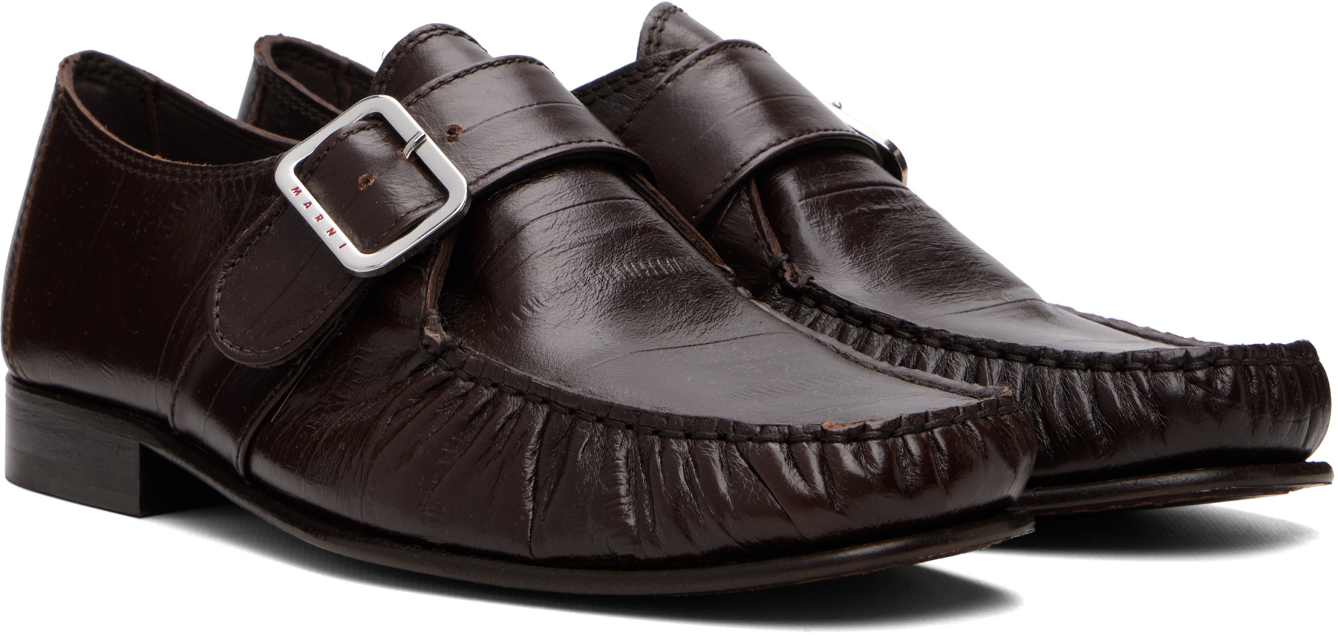 Marni - Brown Eel-Effect Leather Wallabee Loafers