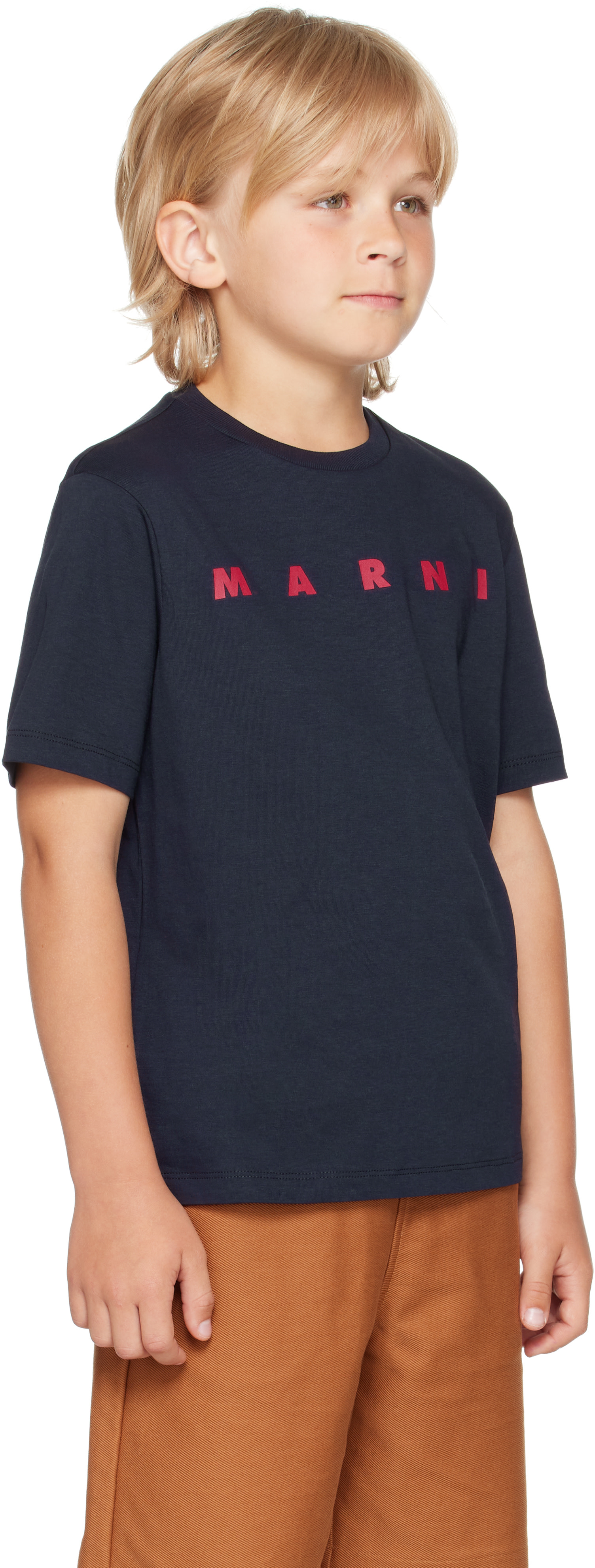 Marni - キッズ|ネイビー ロゴプリント Tシャツ