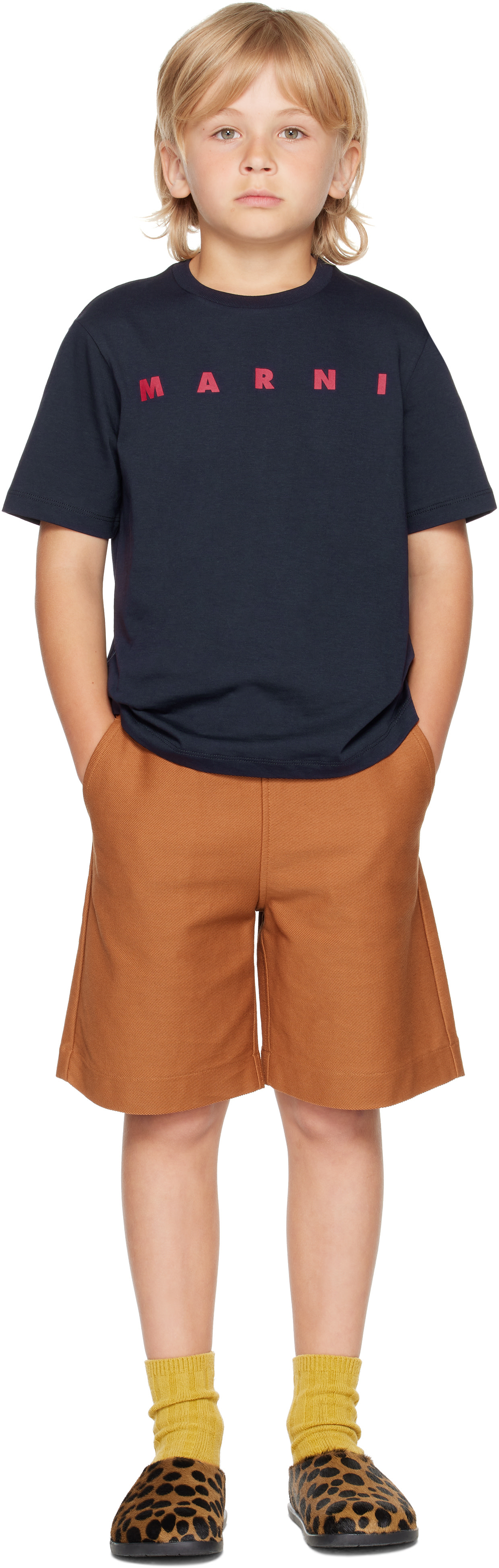 Marni: キッズ｜ネイビー ロゴプリント Tシャツ | SSENSE 日本