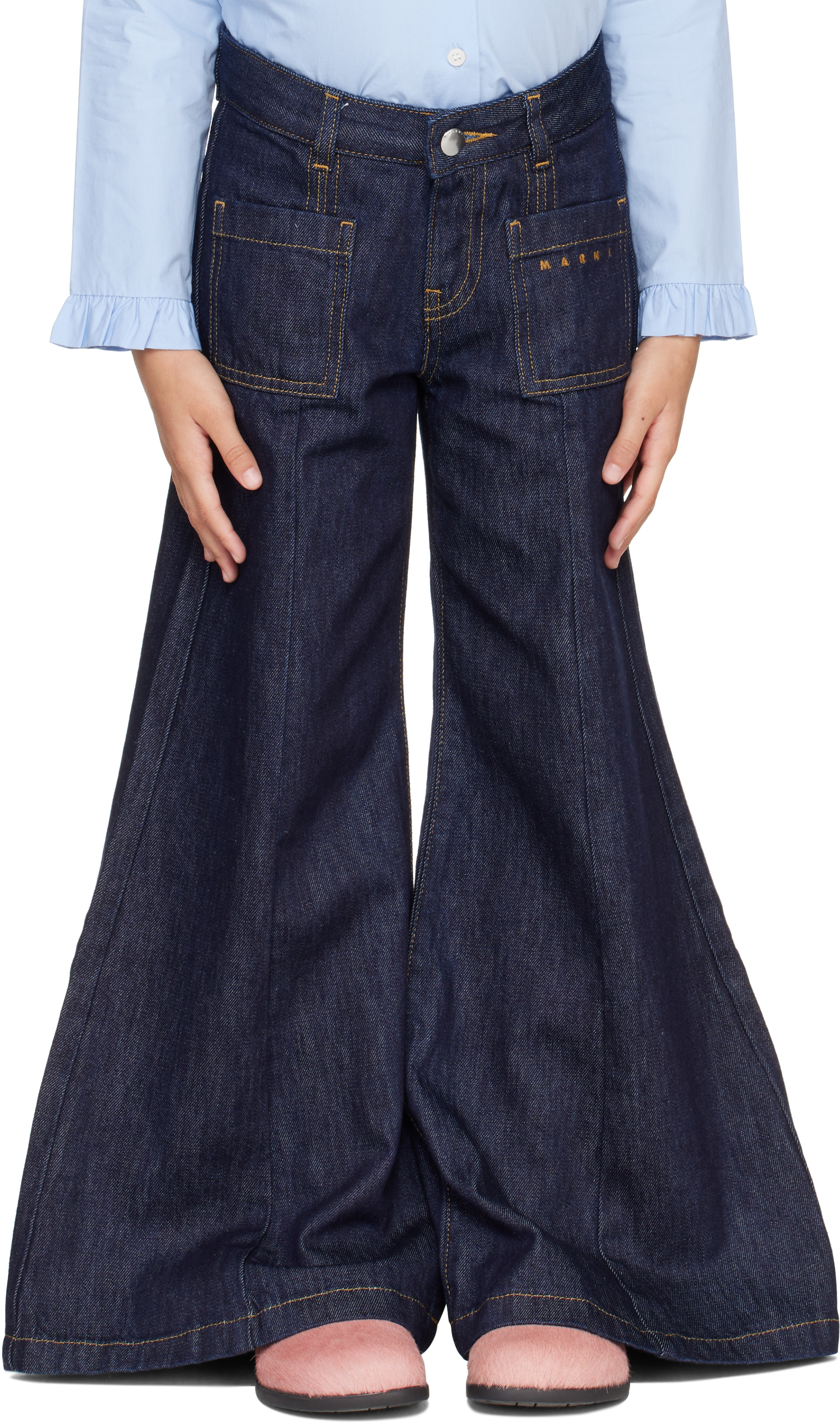 Marni - Kids Blue Patch Pocket Cotton Jeans