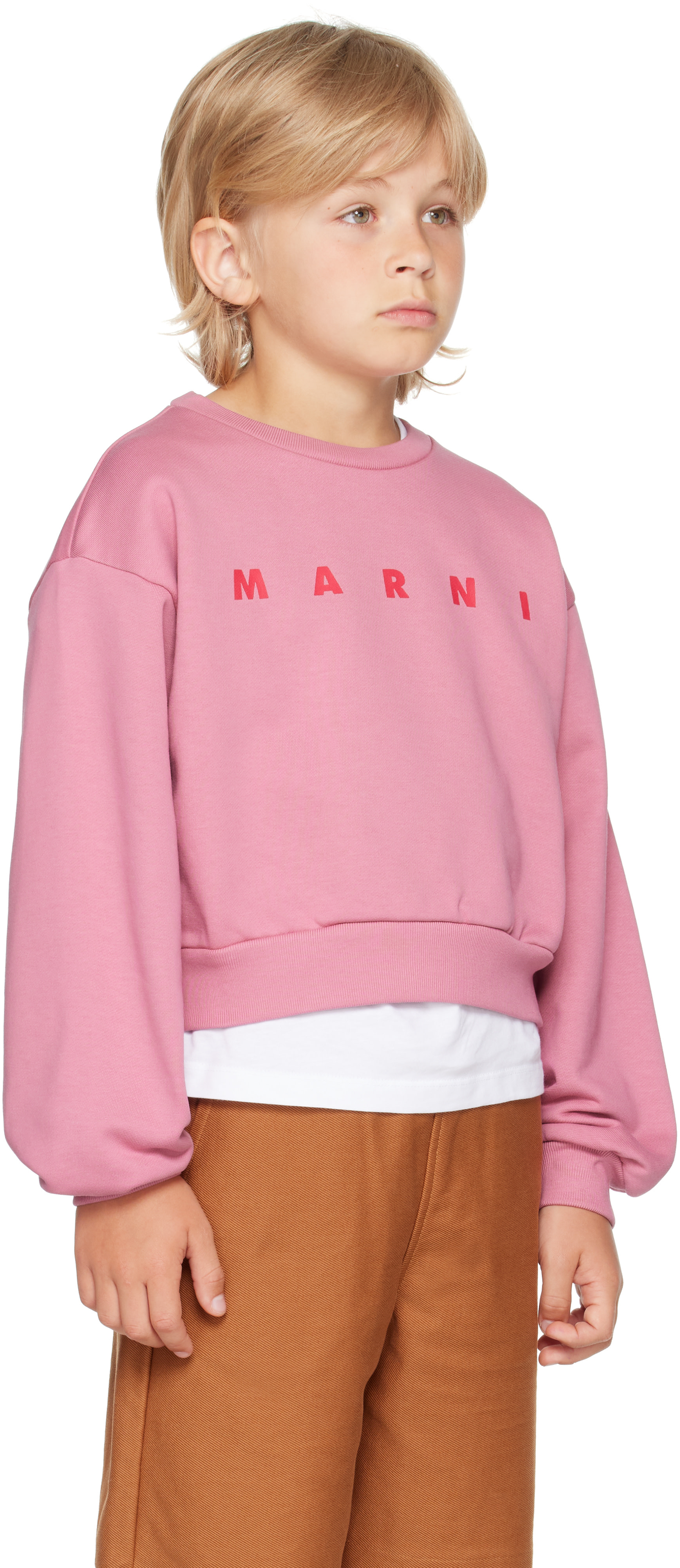 Marni - Enfant | Pull molletonné rose en coton à logo imprimé