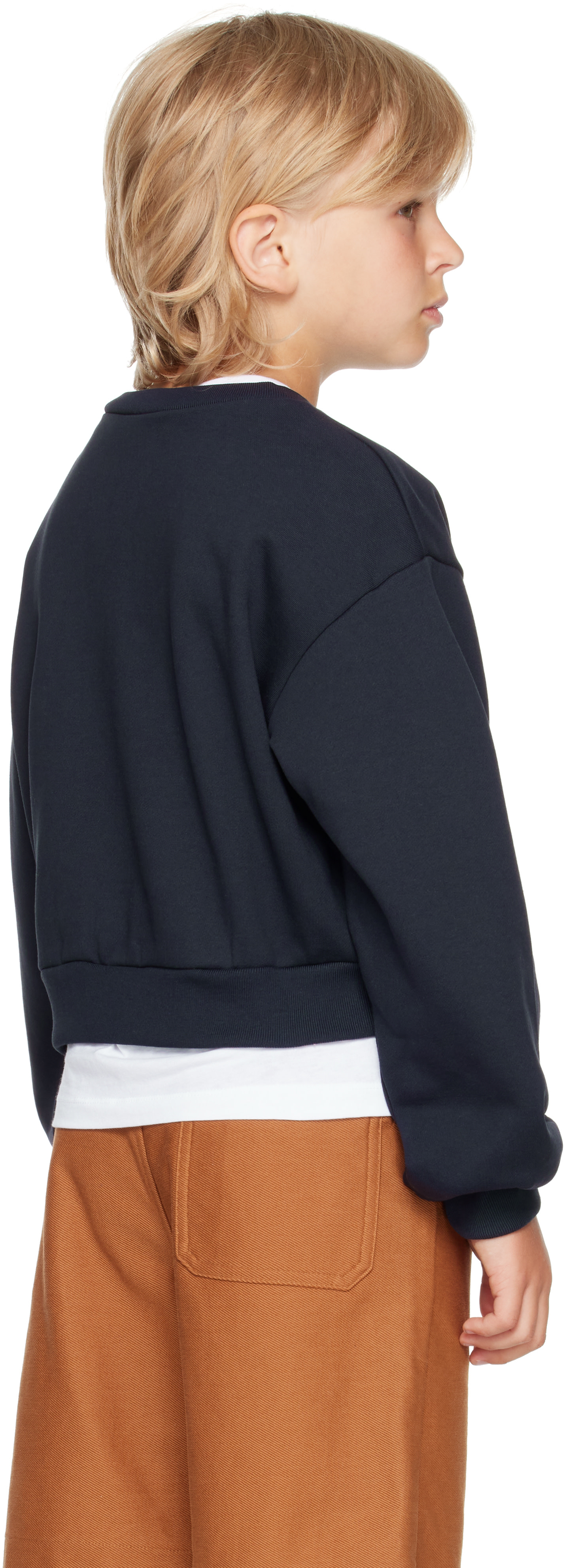Marni - Enfant | Pull molletonné bleu marine en coton à logo imprimé