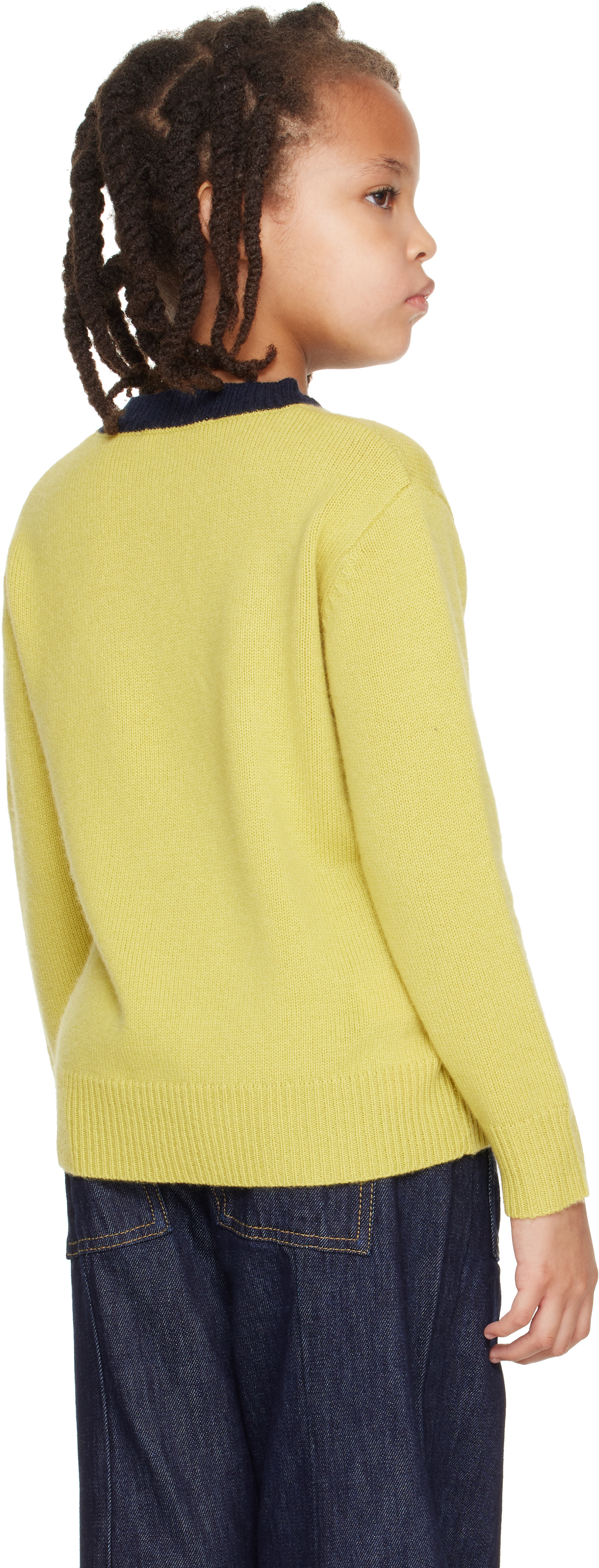 Marni - Enfant | Pull jaune à logo en intarsia