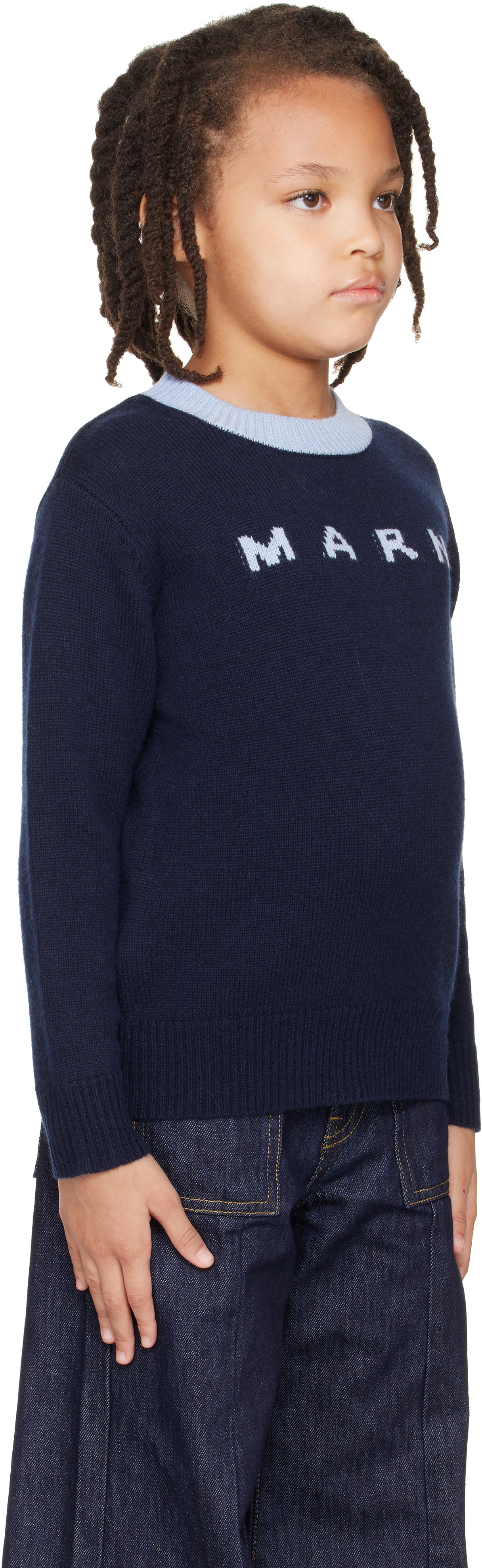 Marni - Kids Navy Intarsia Logo Sweater