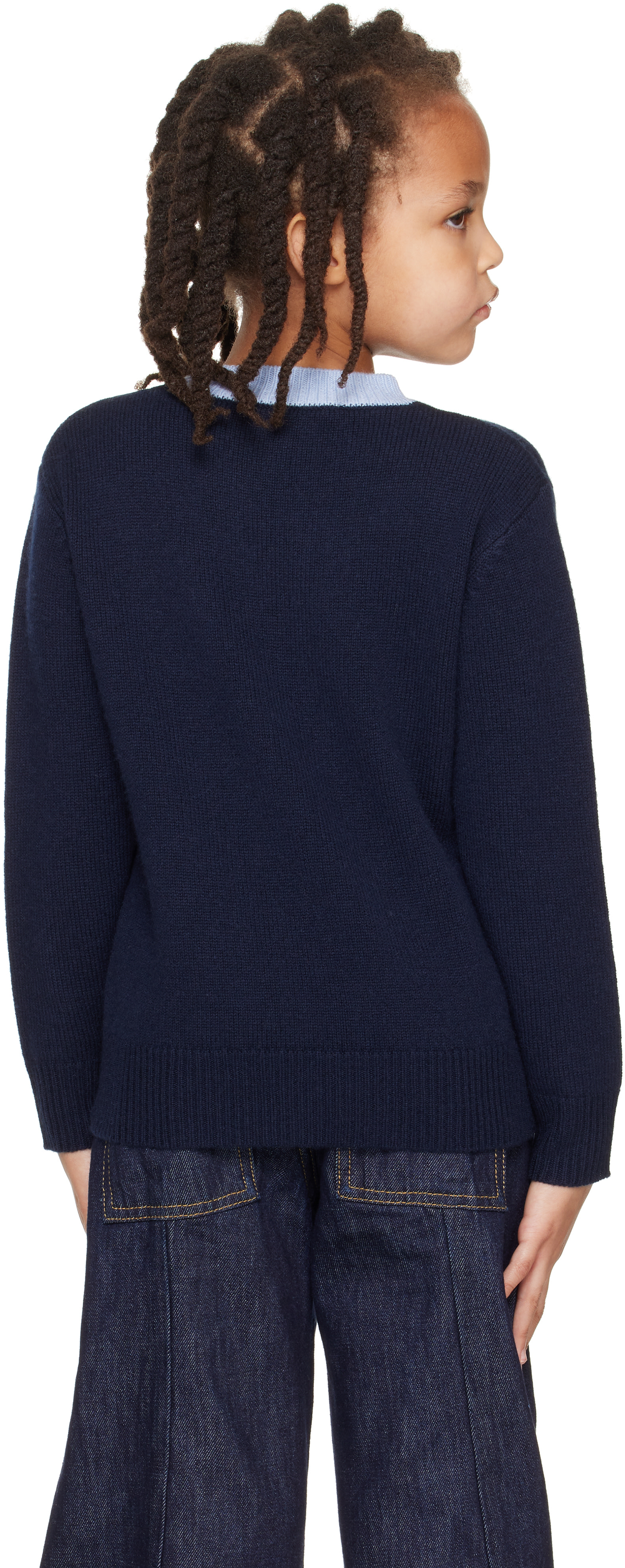 Marni - Kids Navy Intarsia Logo Sweater