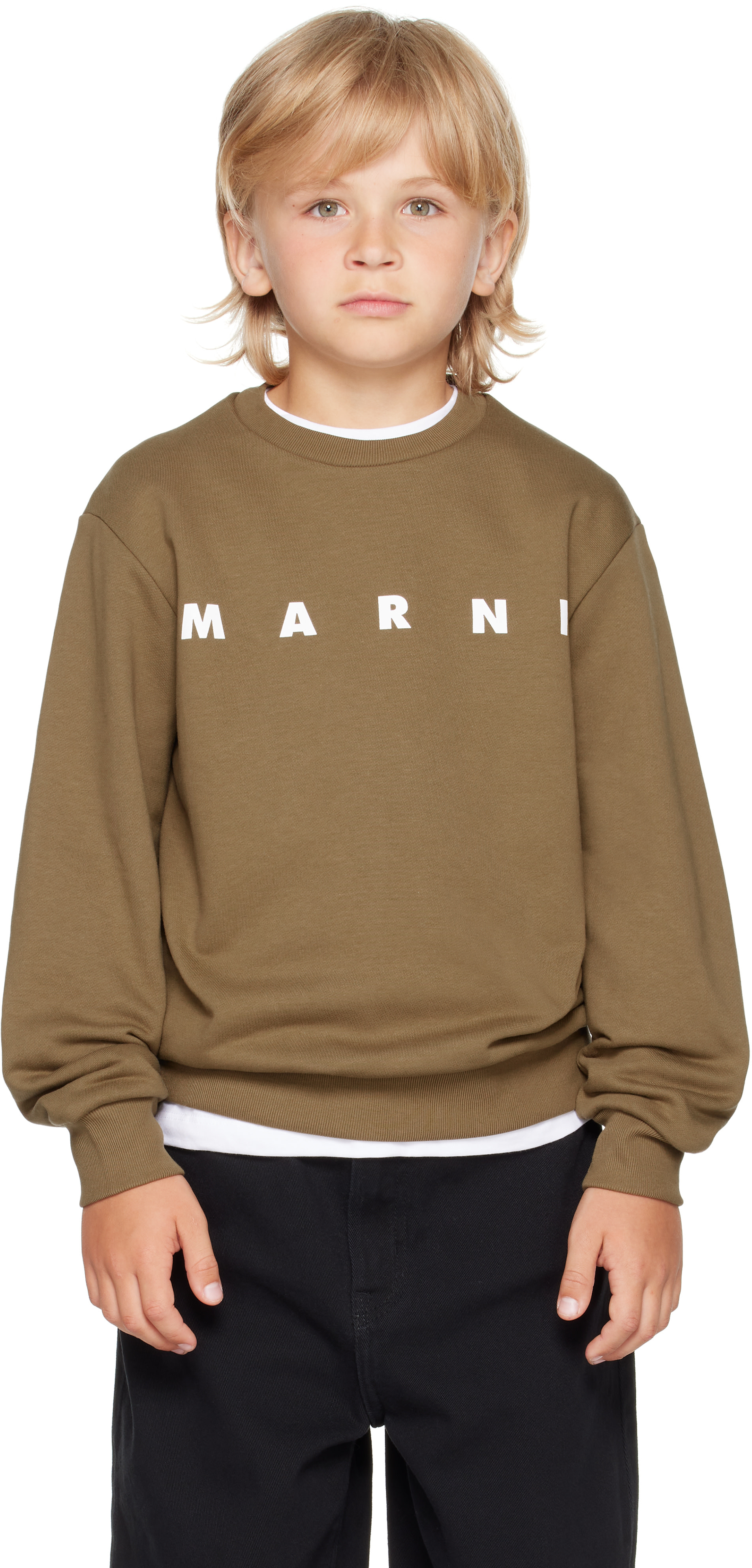 Marni: Kids Khaki Cotton 'Marni' Print Sweatshirt | SSENSE