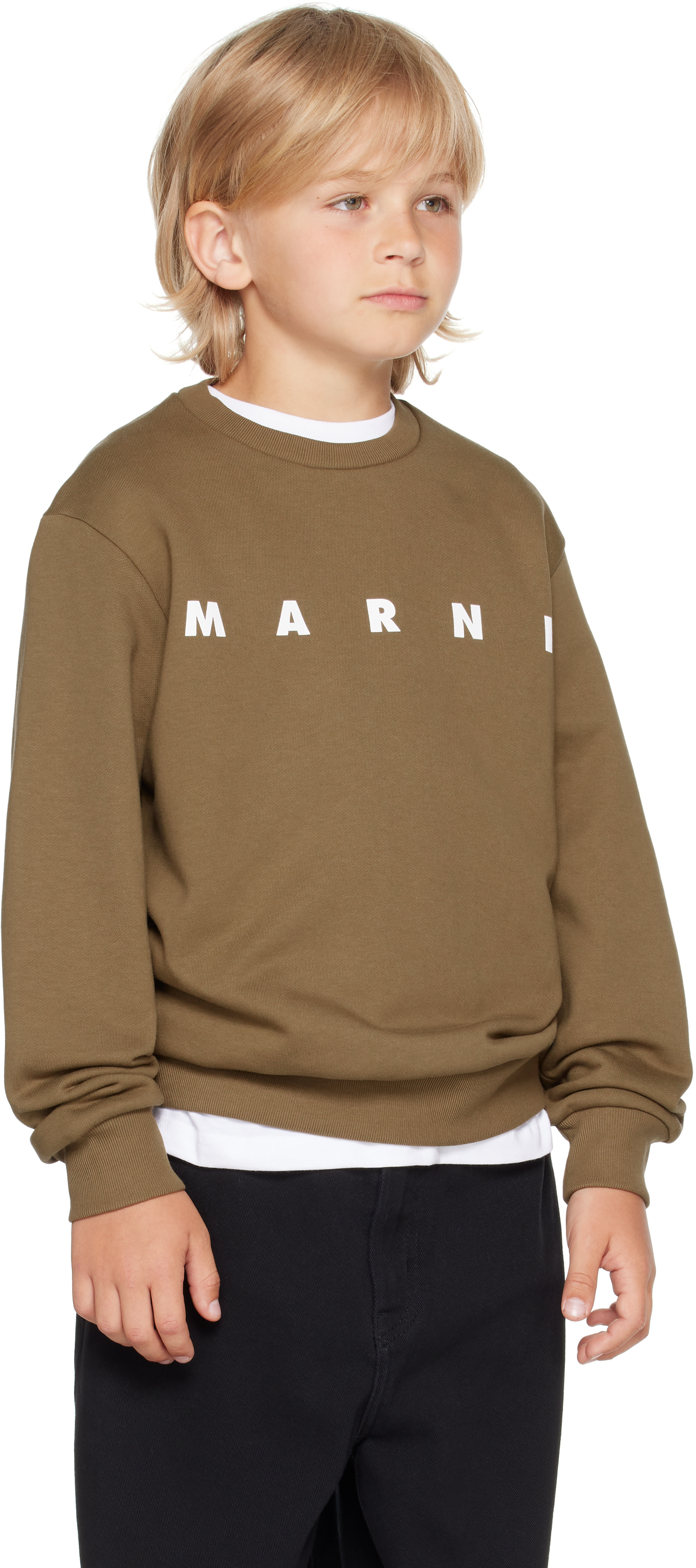 Marni: Kids Khaki Cotton 'Marni' Print Sweatshirt | SSENSE