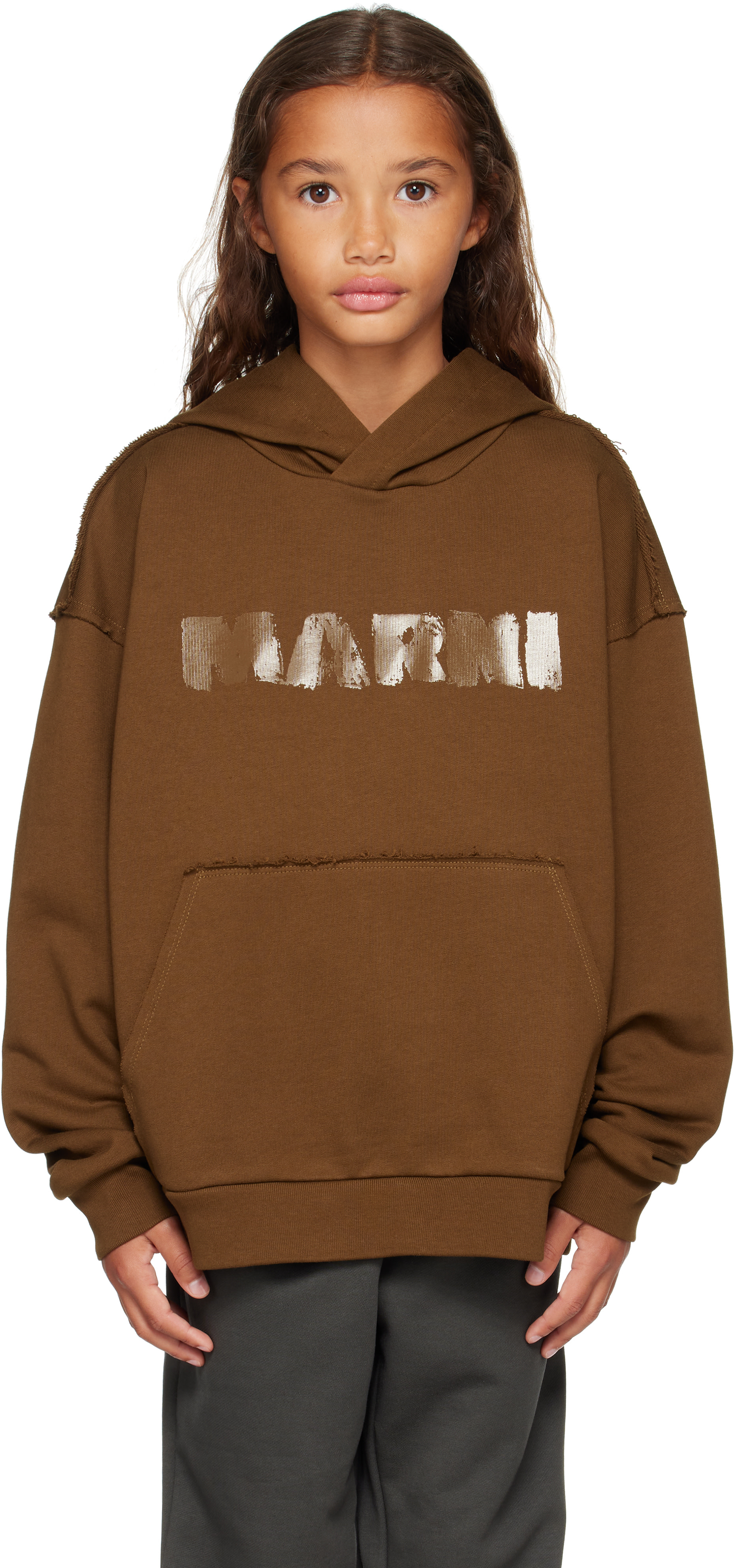 Marni - Enfant | Pull à capuche kaki à logo