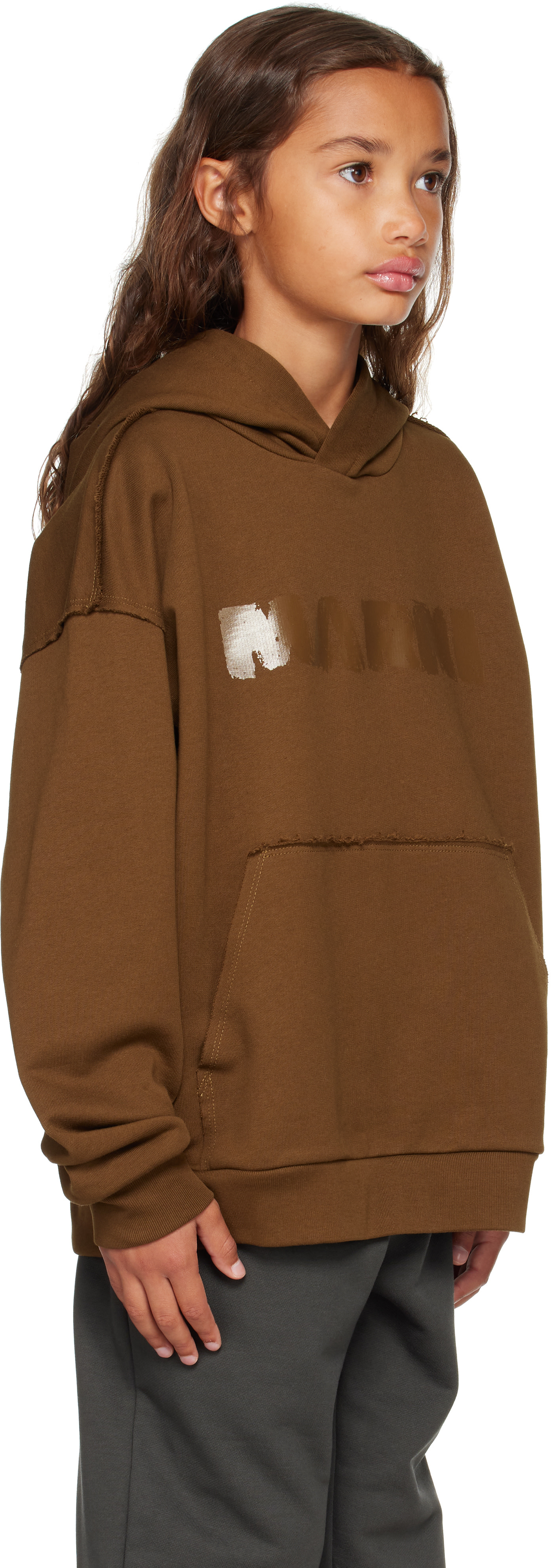 Marni - Enfant | Pull à capuche kaki à logo