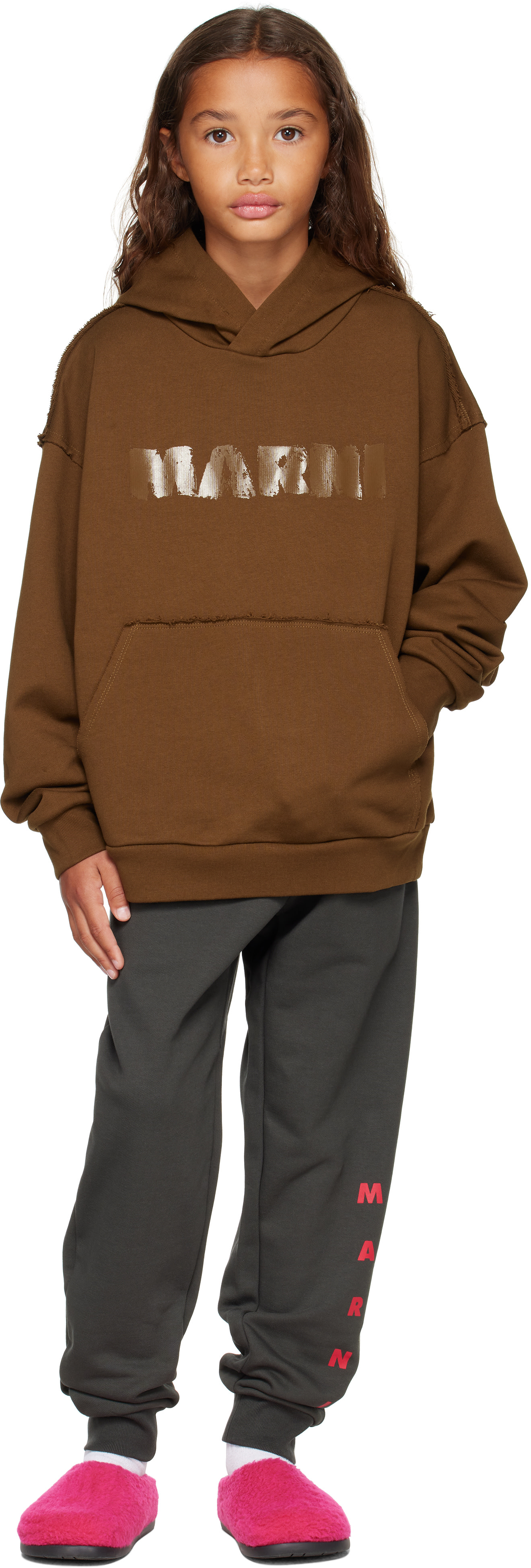 Marni - Enfant | Pull à capuche kaki à logo