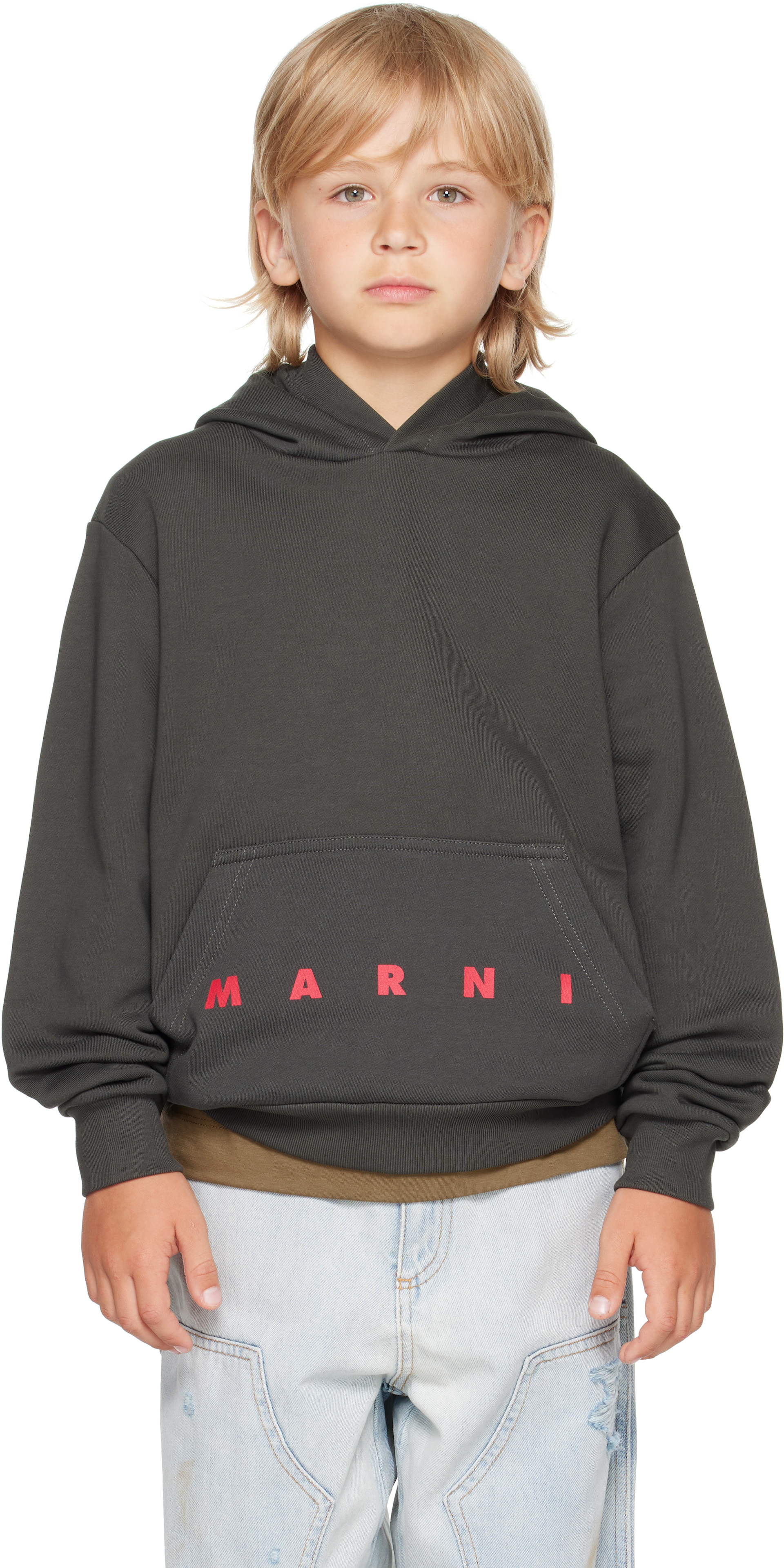 Marni - 키즈 그레이 로고 프린트 후디