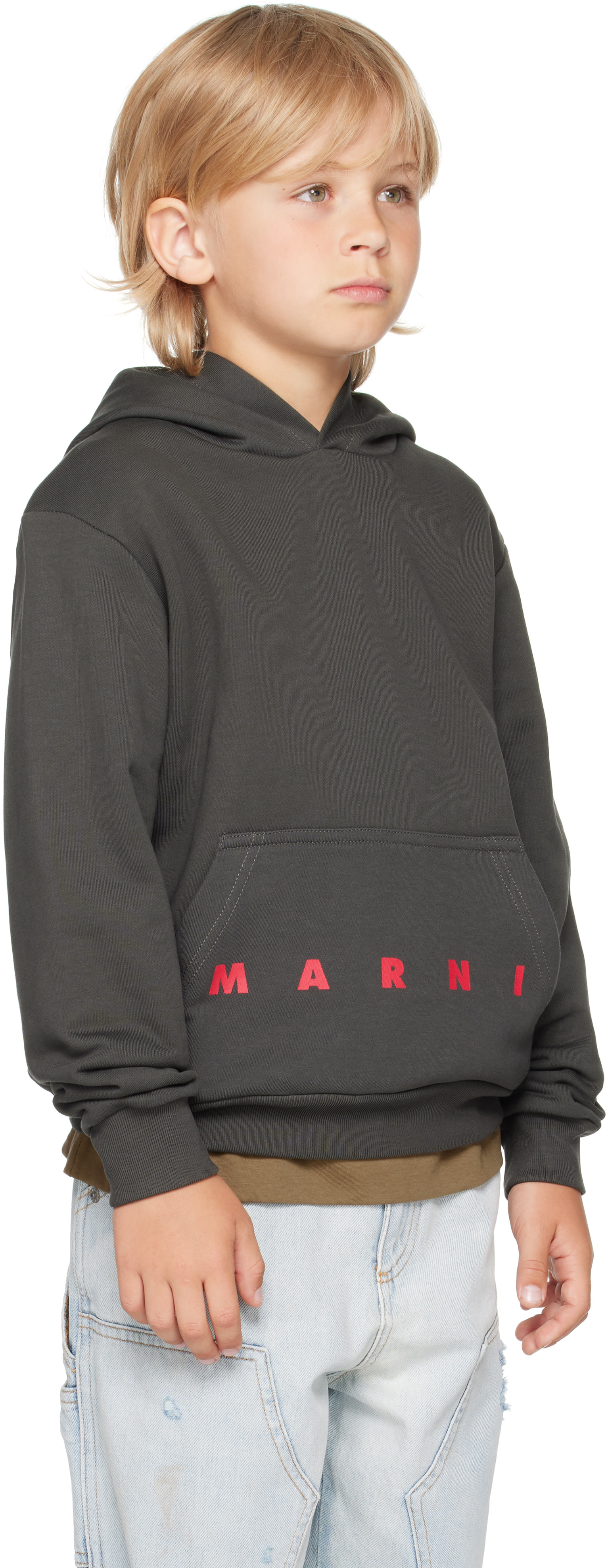 Marni - 키즈 그레이 로고 프린트 후디