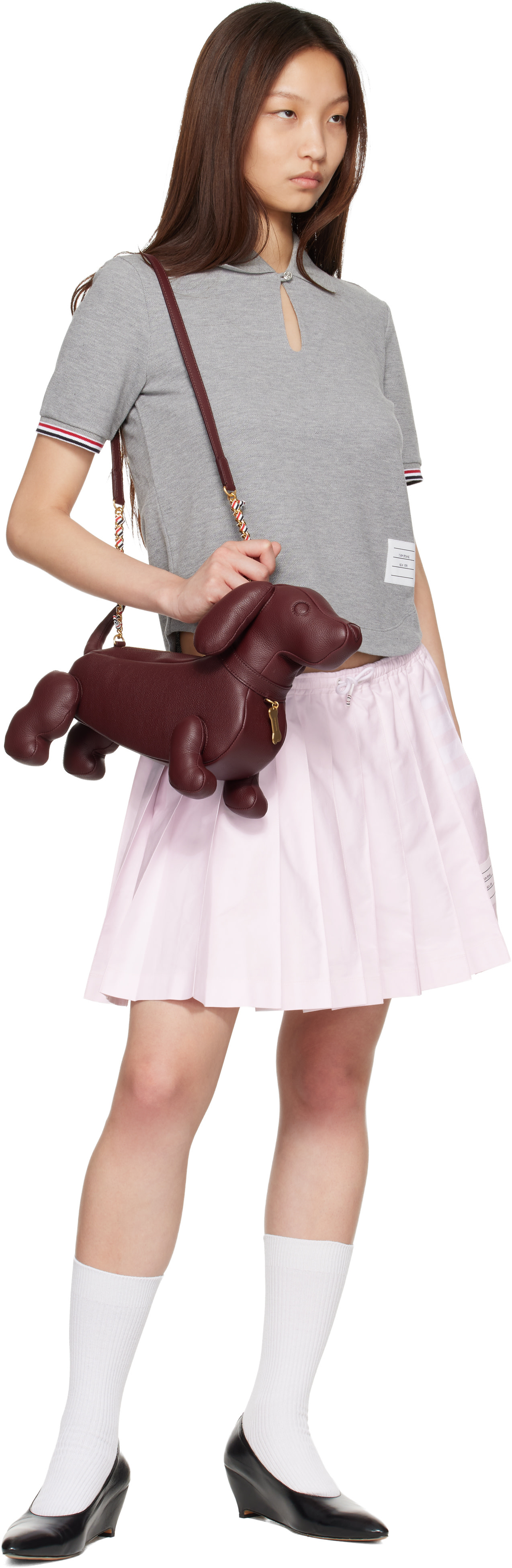Thom Browne: Burgundy Soft Pebble Grain Leather Mini Hector Bag