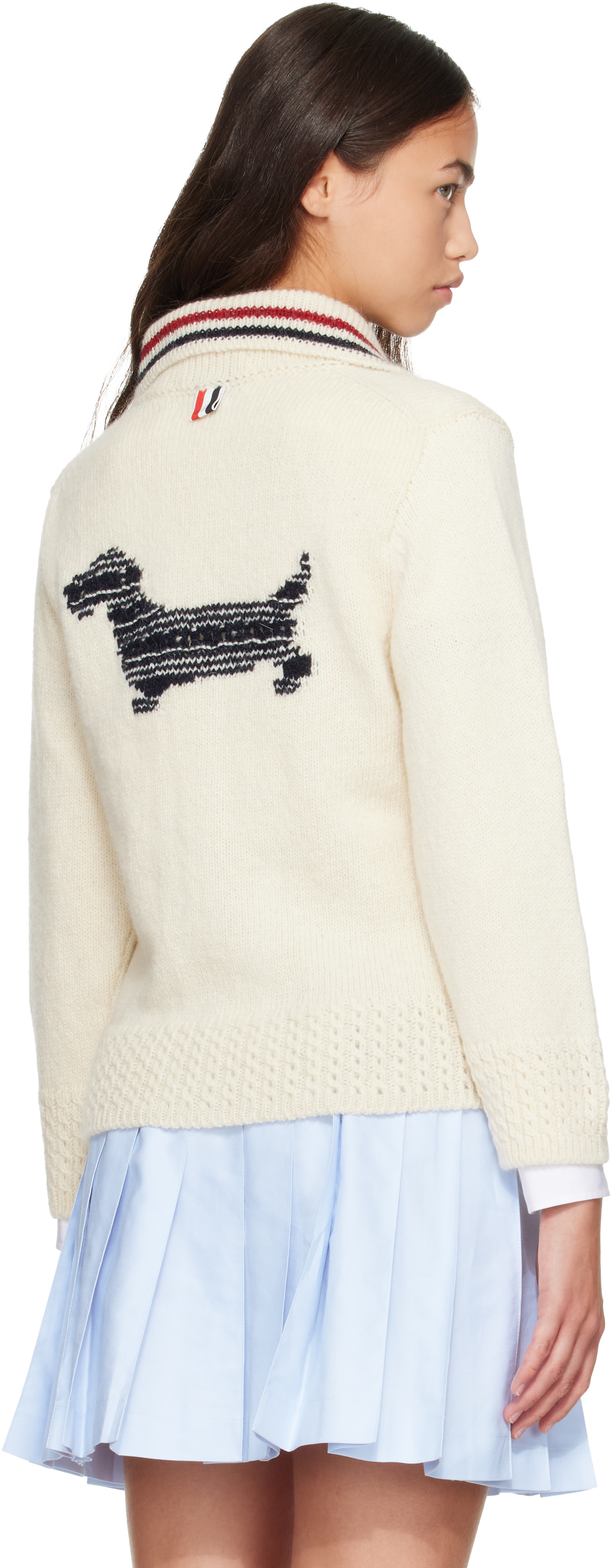 Thom Browne: オフホワイト Donegal RWB Stripe Hector ポインテール