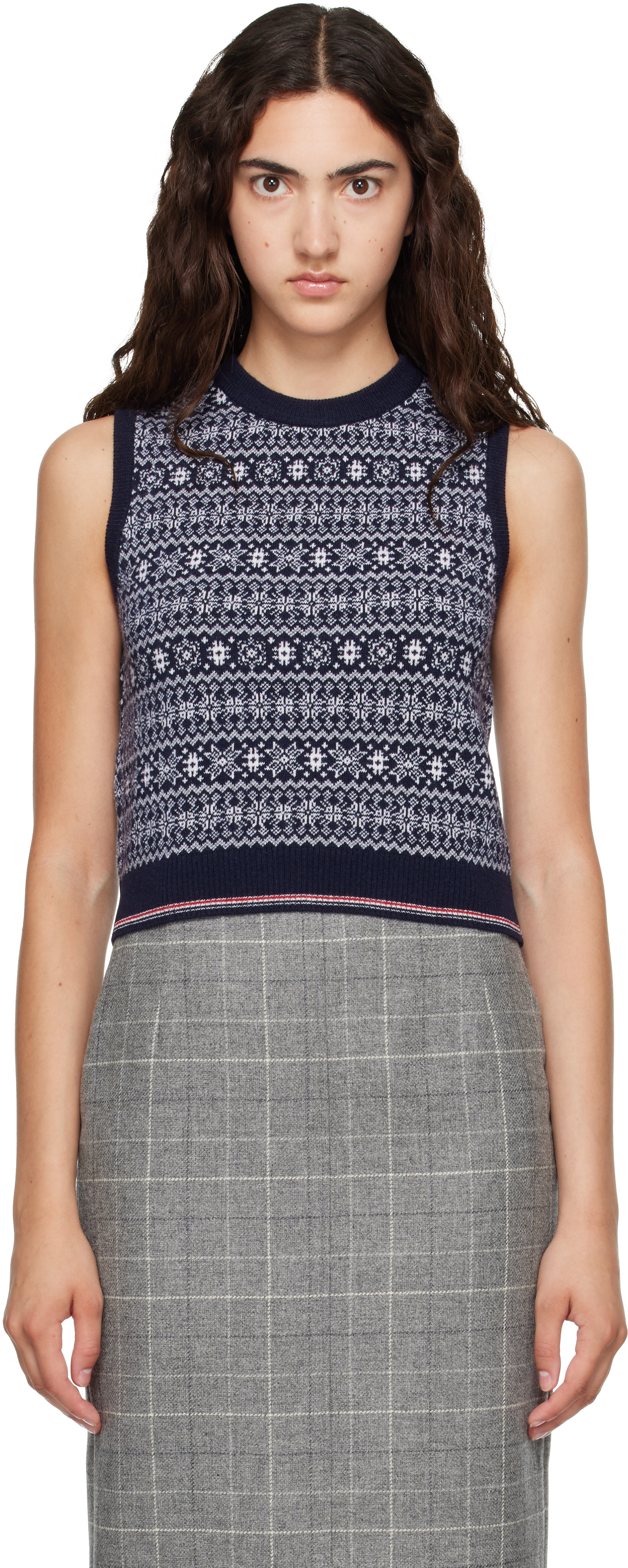Thom browne 半袖ニット 36 Thom Browne: Navy Fairisle Jacquard Wool Sweater | SSENSE