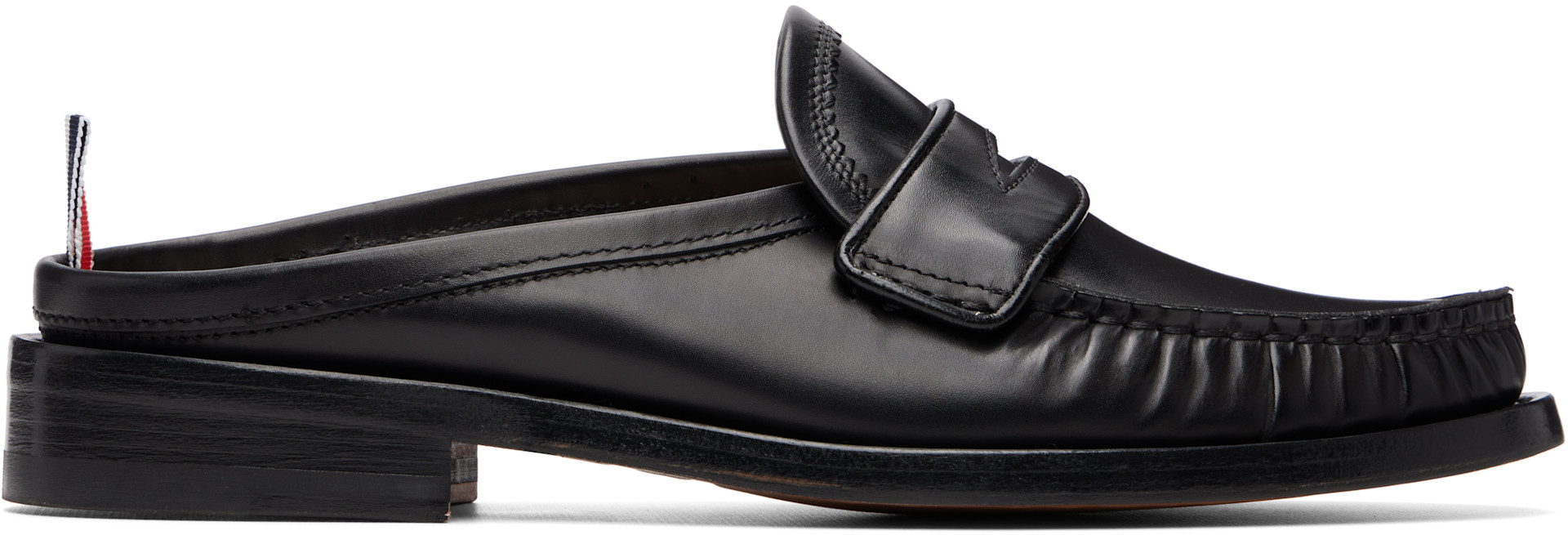 Thom Browne: Black Calf Leather Sole Pleated Varsity Slip-on