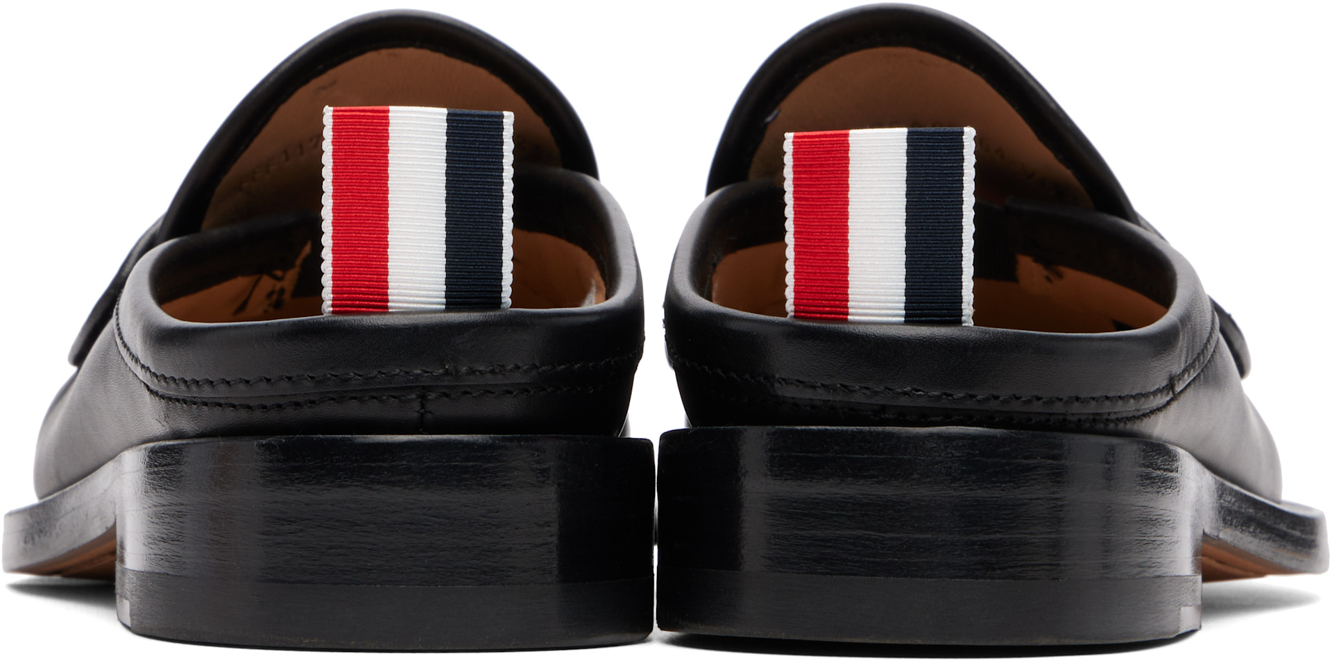 Thom Browne: Black Calf Leather Sole Pleated Varsity Slip-on