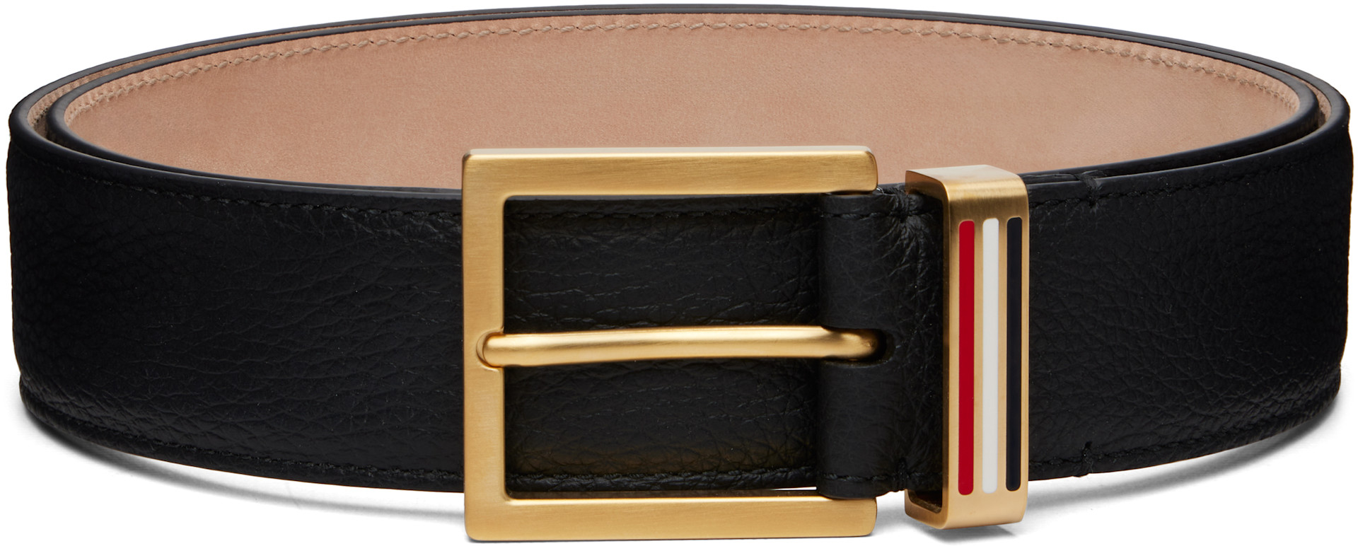 Thom Browne: Black Soft Pebble Grain Metal Loop Belt | SSENSE