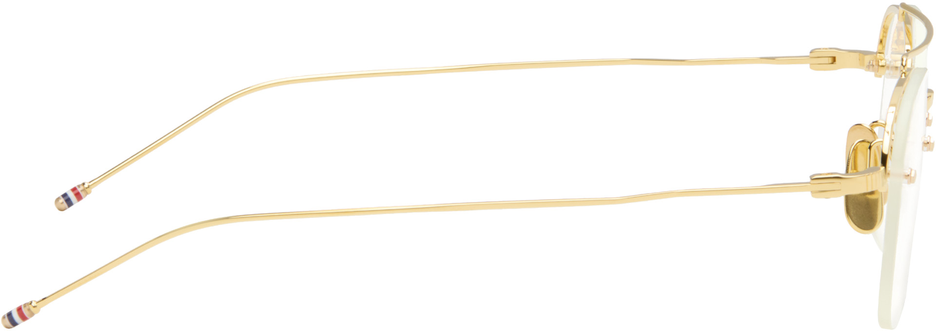 ◆THOM BROWNE◆TB-011◆ゴールド◆SHINY 12K GOLD◆ Thom Browne: Gold Titanium Semi-Rimless Pilot Glasses | SSENSE