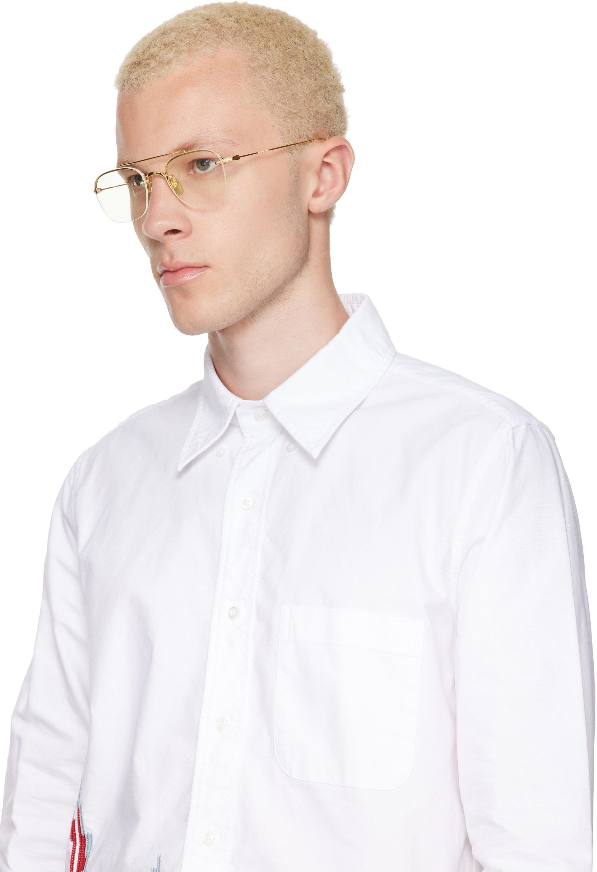 Thom Browne: Gold Titanium Semi-Rimless Pilot Glasses | SSENSE