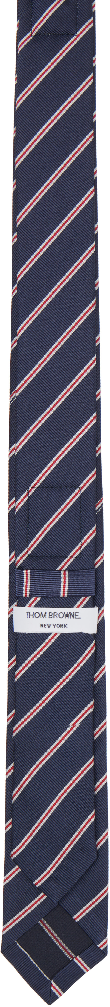 Thom Browne: ネイビー 'Browne 65' ジャカード ネクタイ | SSENSE 日本