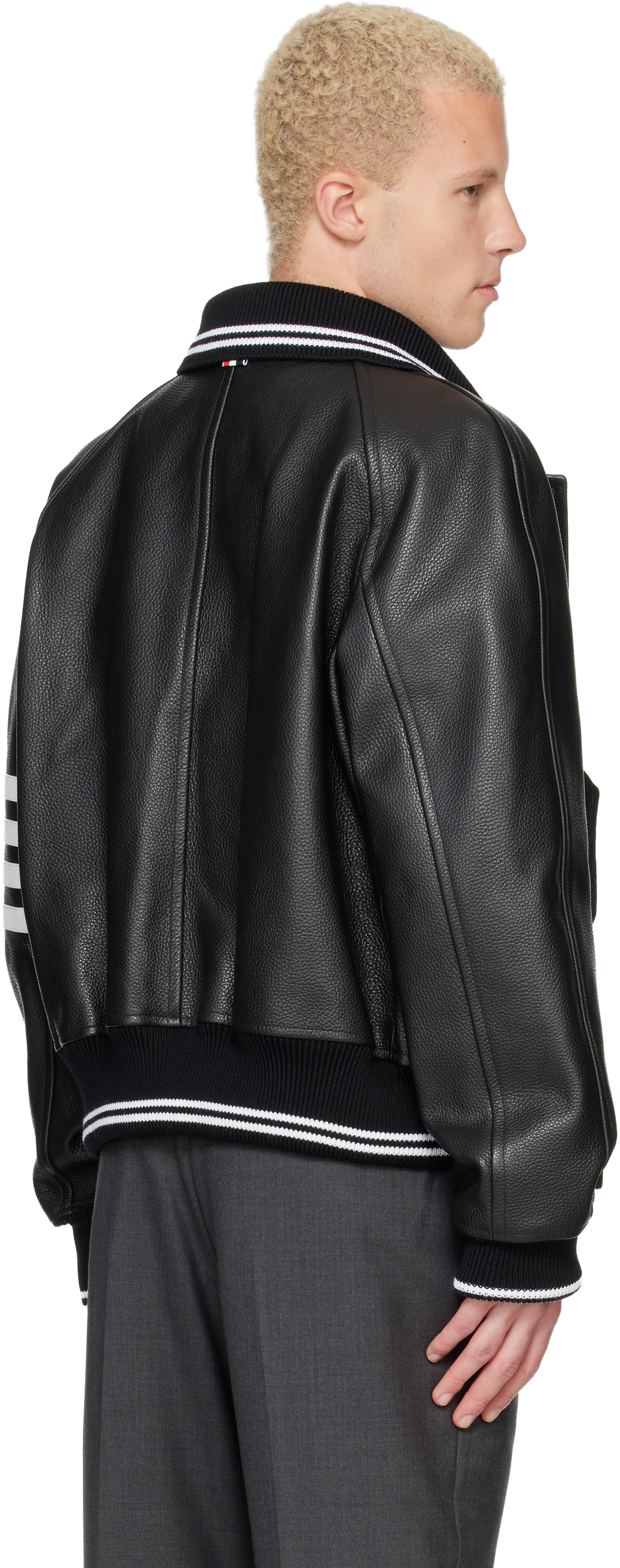 Thom Browne: Black Raglan Sleeve Oversized Leather Blouson Jacket