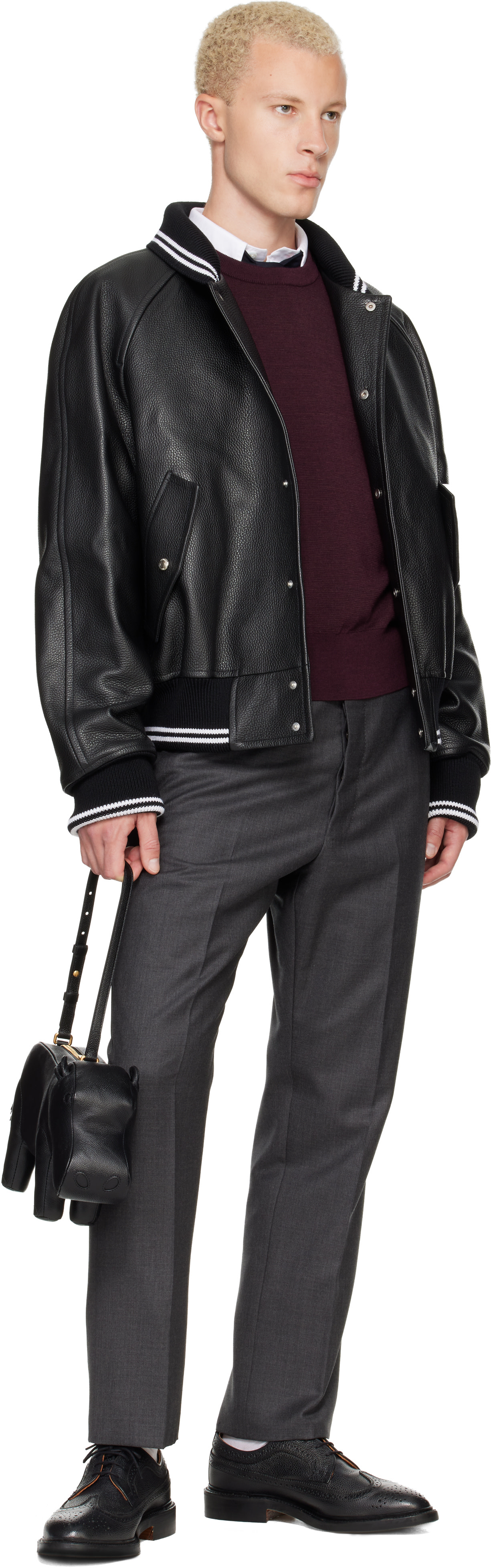 Thom Browne: Black Raglan Sleeve Oversized Leather Blouson Jacket