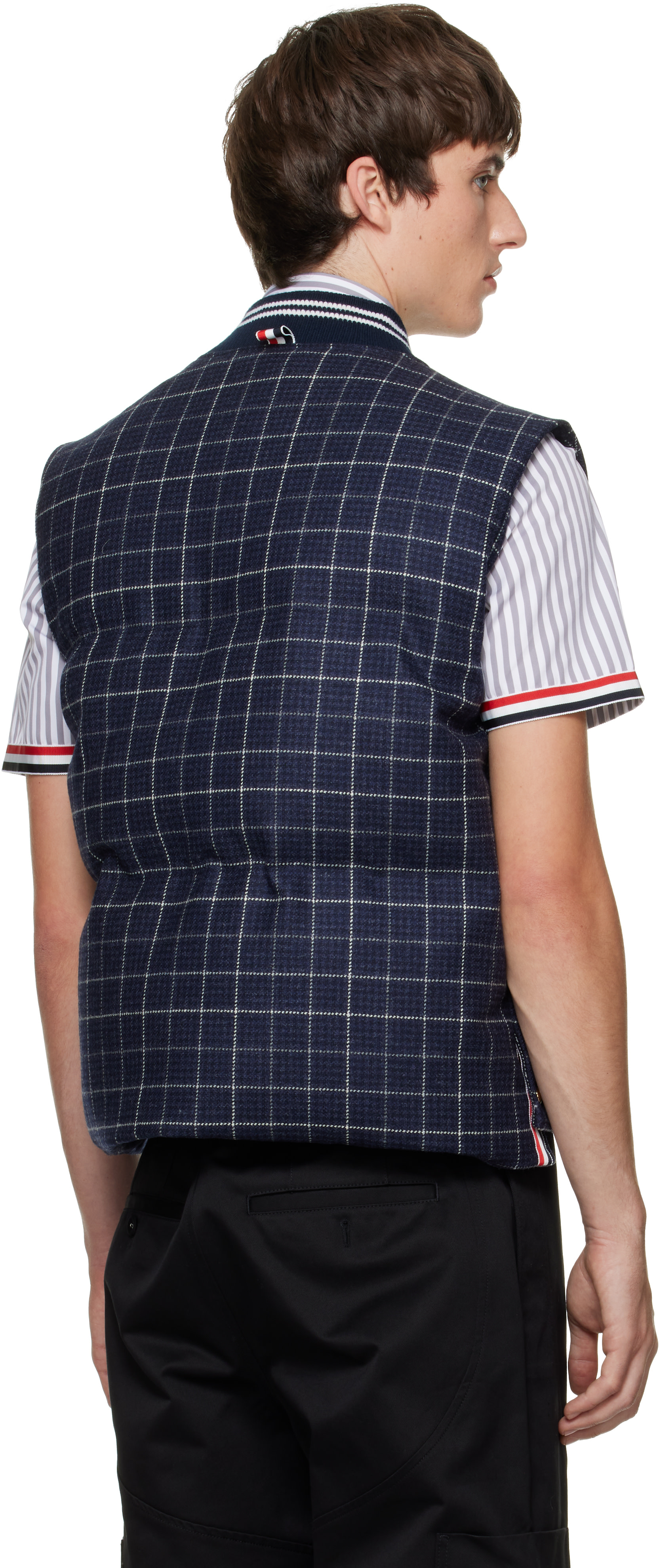 Thom Browne - Navy Down Snap-Front Windowpane Tweed Vest
