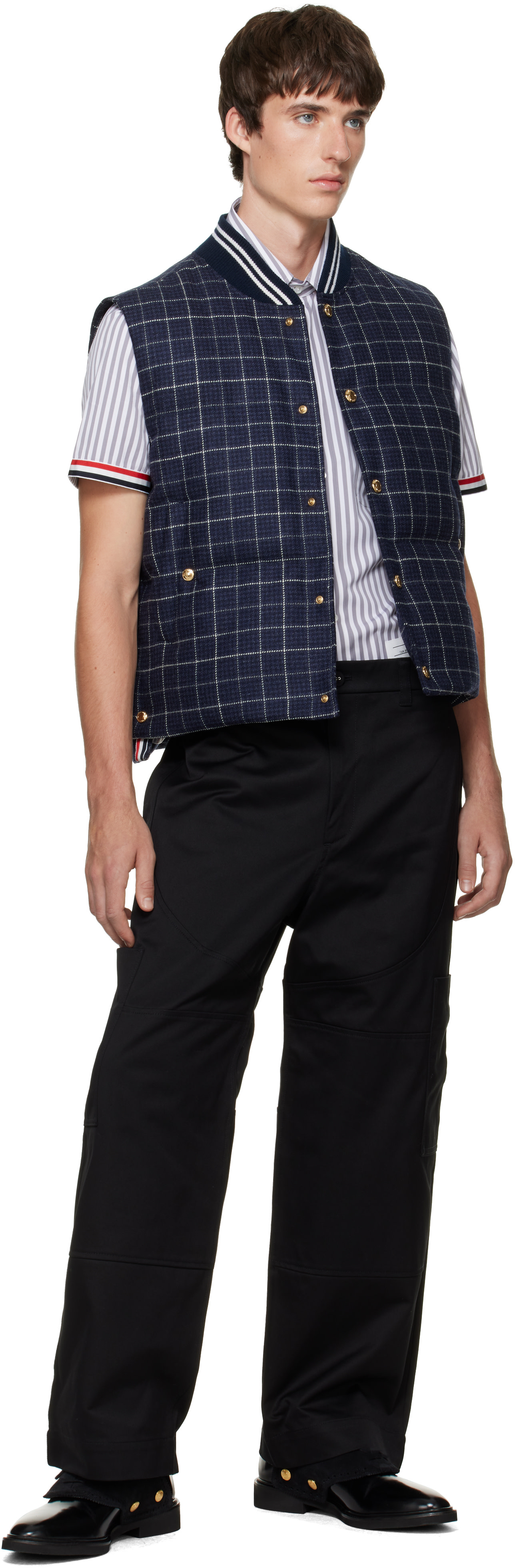 Thom Browne - Navy Down Snap-Front Windowpane Tweed Vest