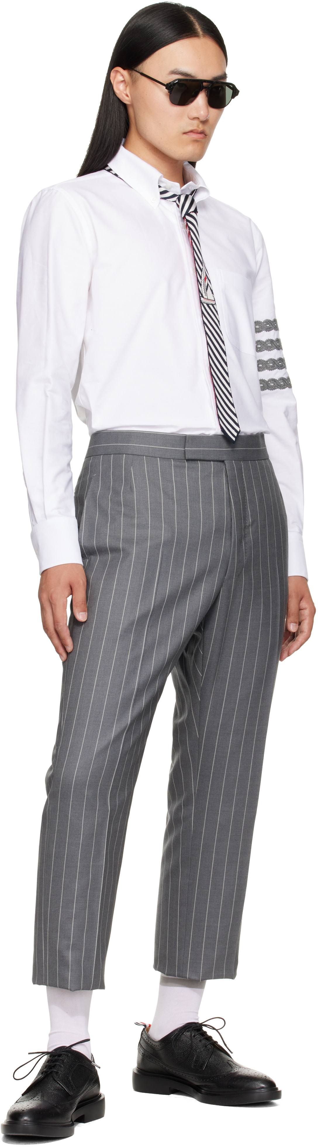 Thom Browne - Gray Chalk Stripe Trousers