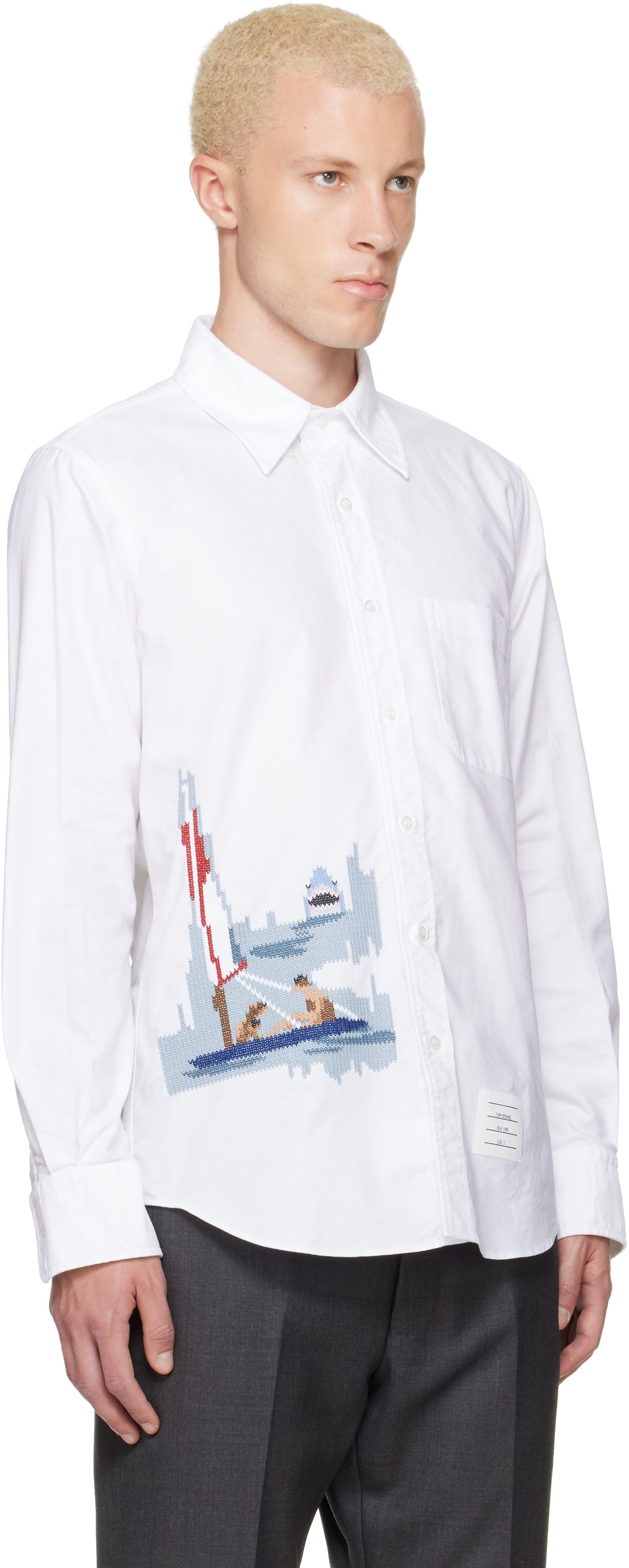 Thom Browne: ホワイト Scenic Sailboat & Shark オックスフォード