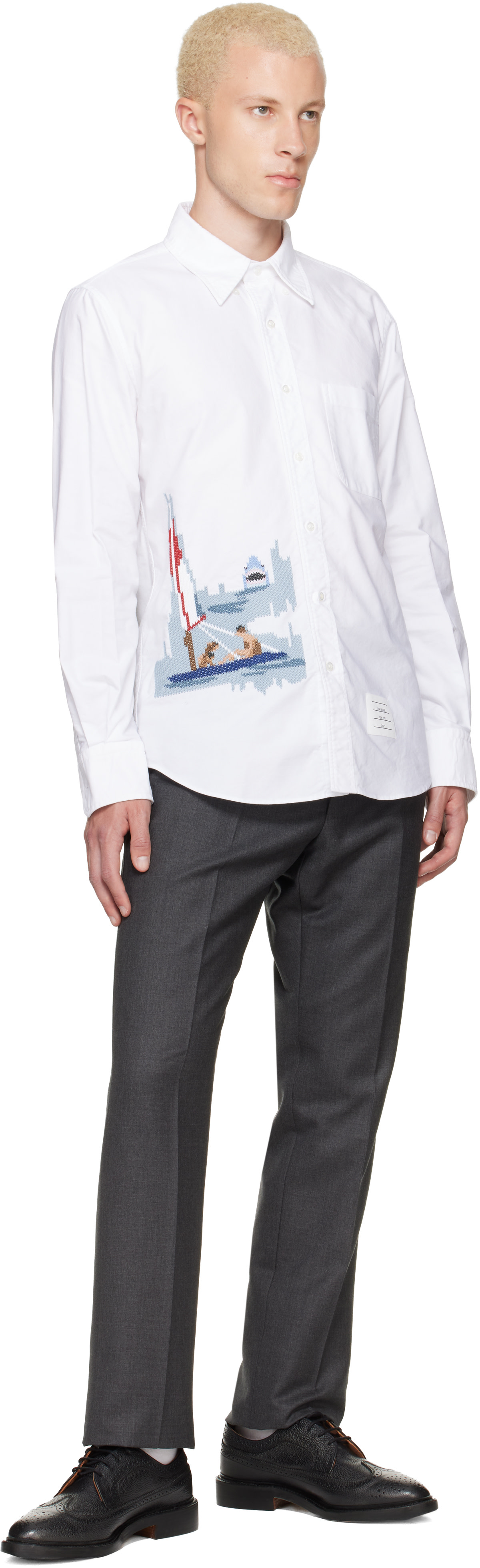 Thom Browne: ホワイト Scenic Sailboat & Shark オックスフォード