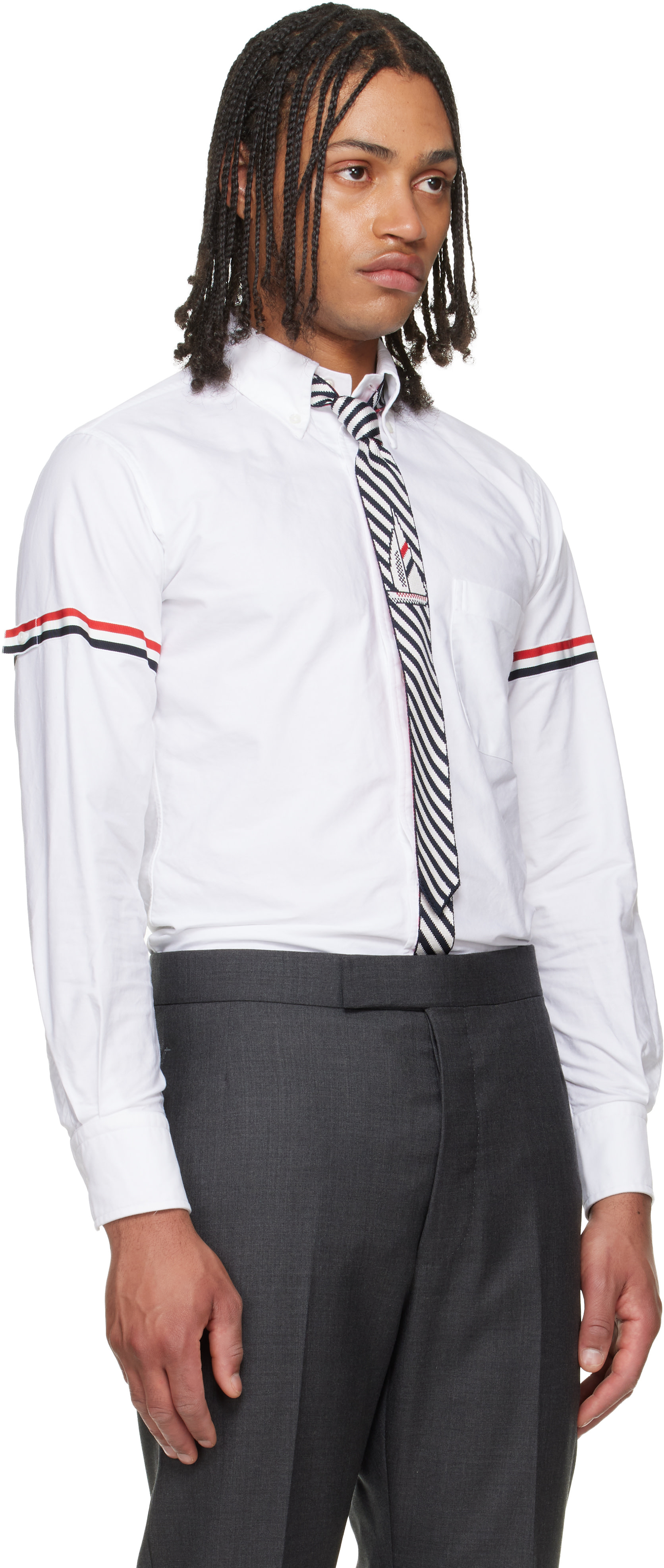 Thom Browne: White Oxford RWB Armband Shirt | SSENSE