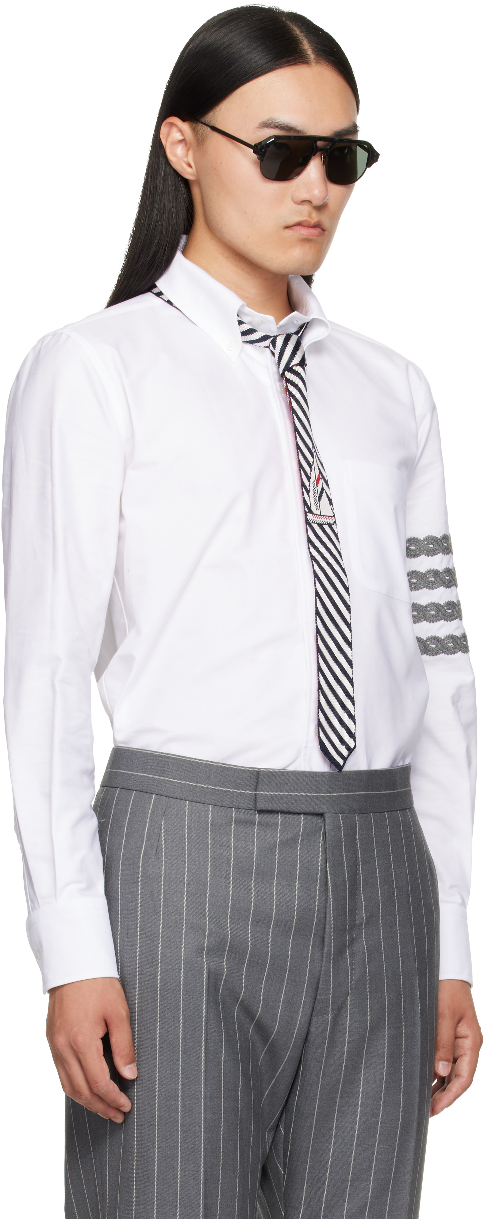 Thom Browne: White 4-Bar Unraveling Cable Stitch Shirt | SSENSE Canada