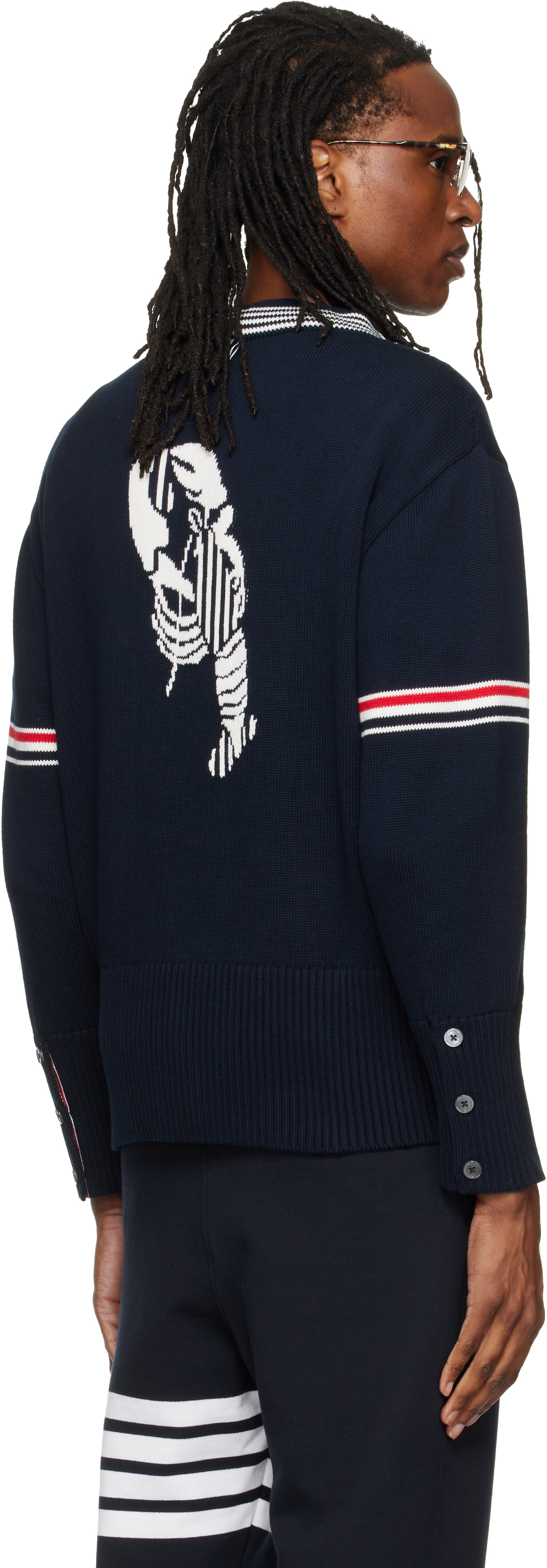 Thom Browne: ネイビー RWB Armband Lobster ジャージ カーディガン