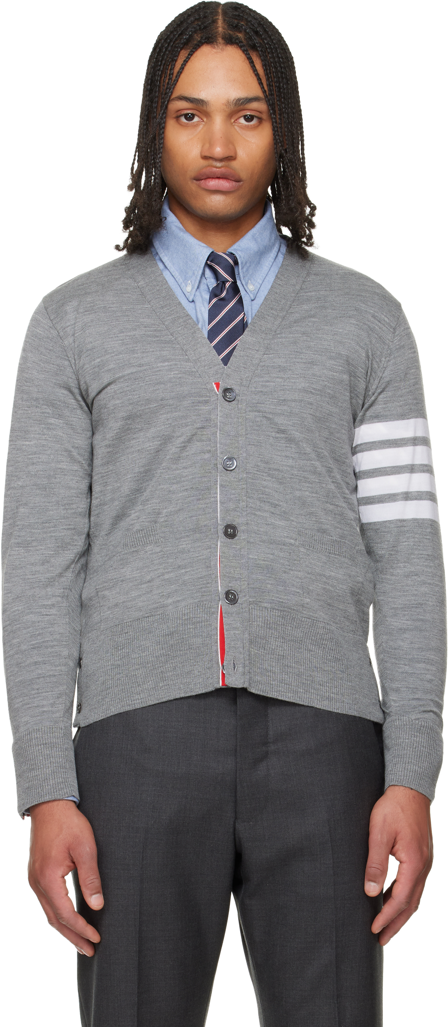 Thom Browne: Gray Merino Wool 4-Bar Classic Cardigan | SSENSE