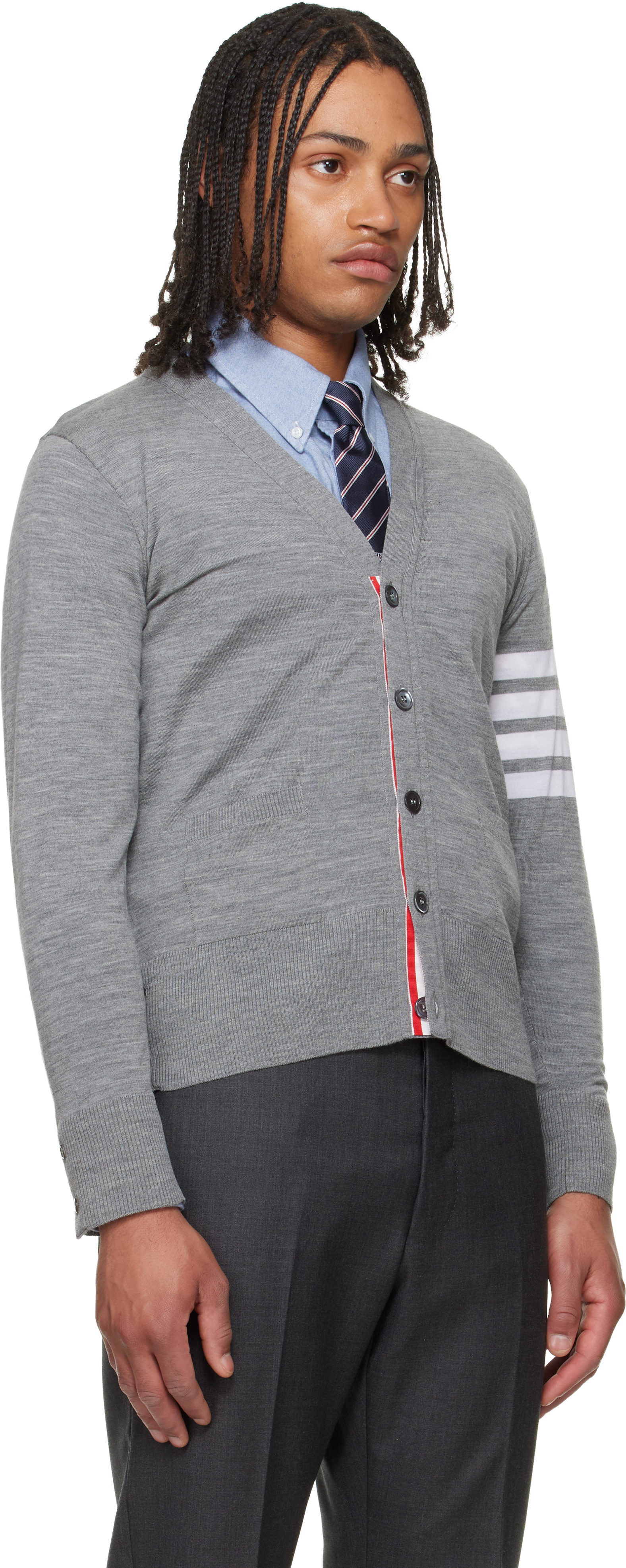 THOM BROWNE グレー カーディガン　サイズ4 Thom Browne: Gray Merino Wool 4-Bar Classic Cardigan | SSENSE