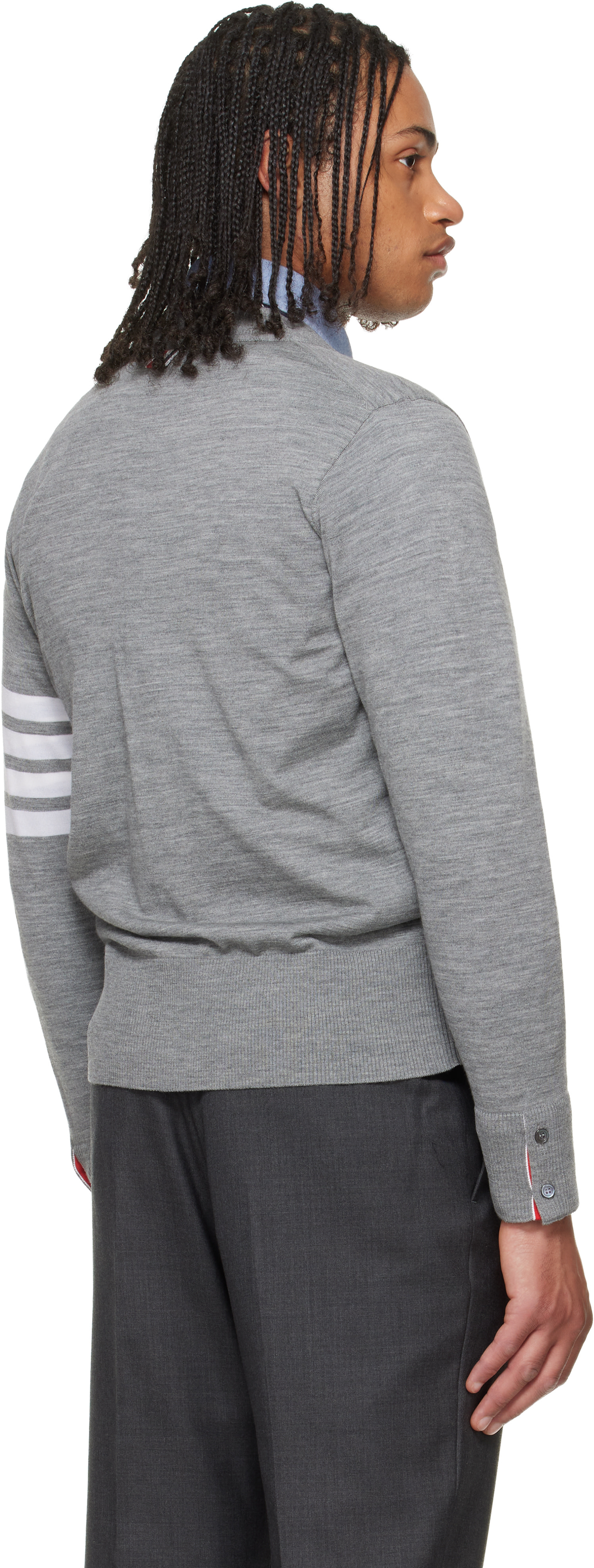 THOM BROWNE グレー カーディガン　サイズ4 Thom Browne: Gray Merino Wool 4-Bar Classic Cardigan | SSENSE Canada