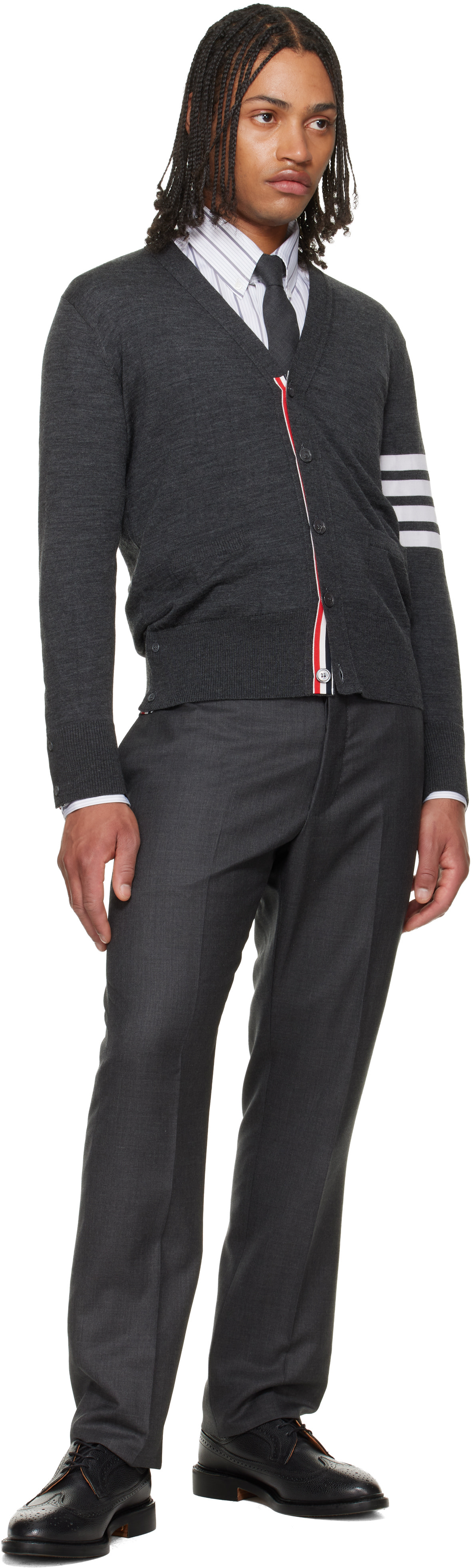 Thom Browne: グレー 4-Bar Classic メリノウール カーディガン