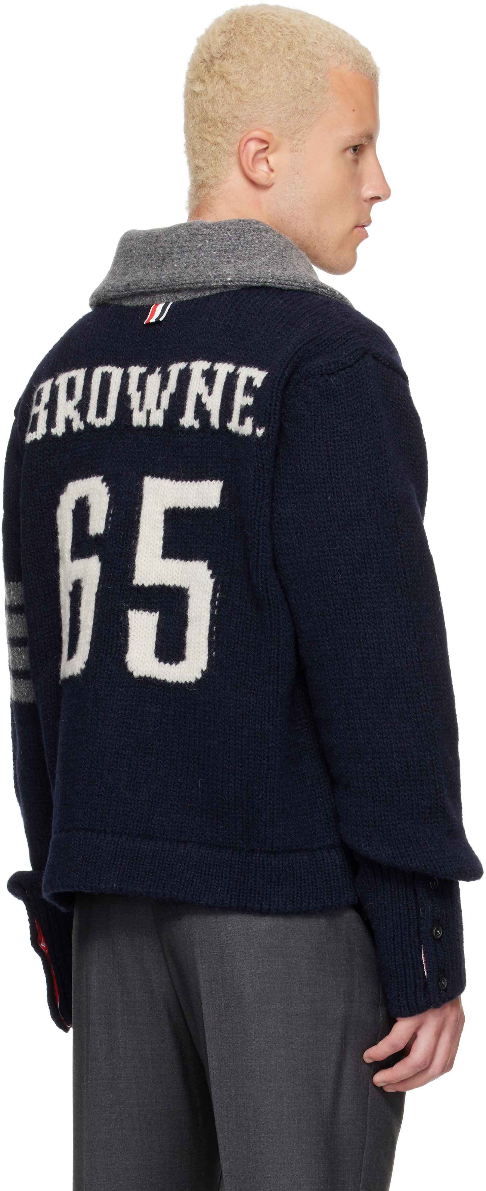 Thom Browne: ネイビー＆グレー 'Browne 65' Jersey Intarsia ショール