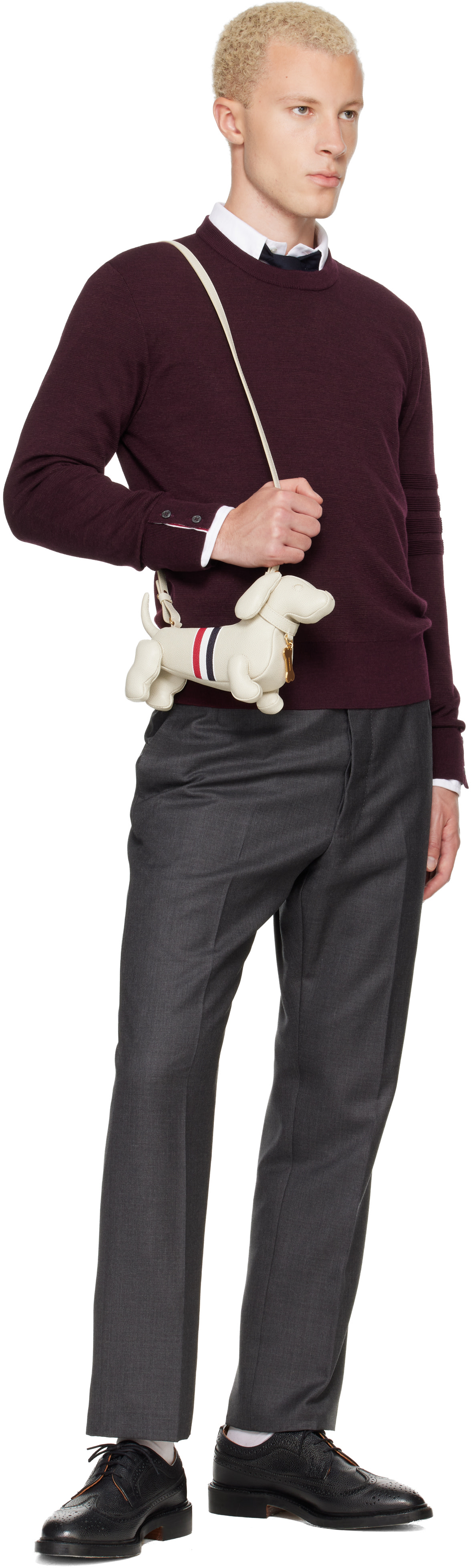 Thom Browne - Pull aviateur bourgogne à quatre rayures