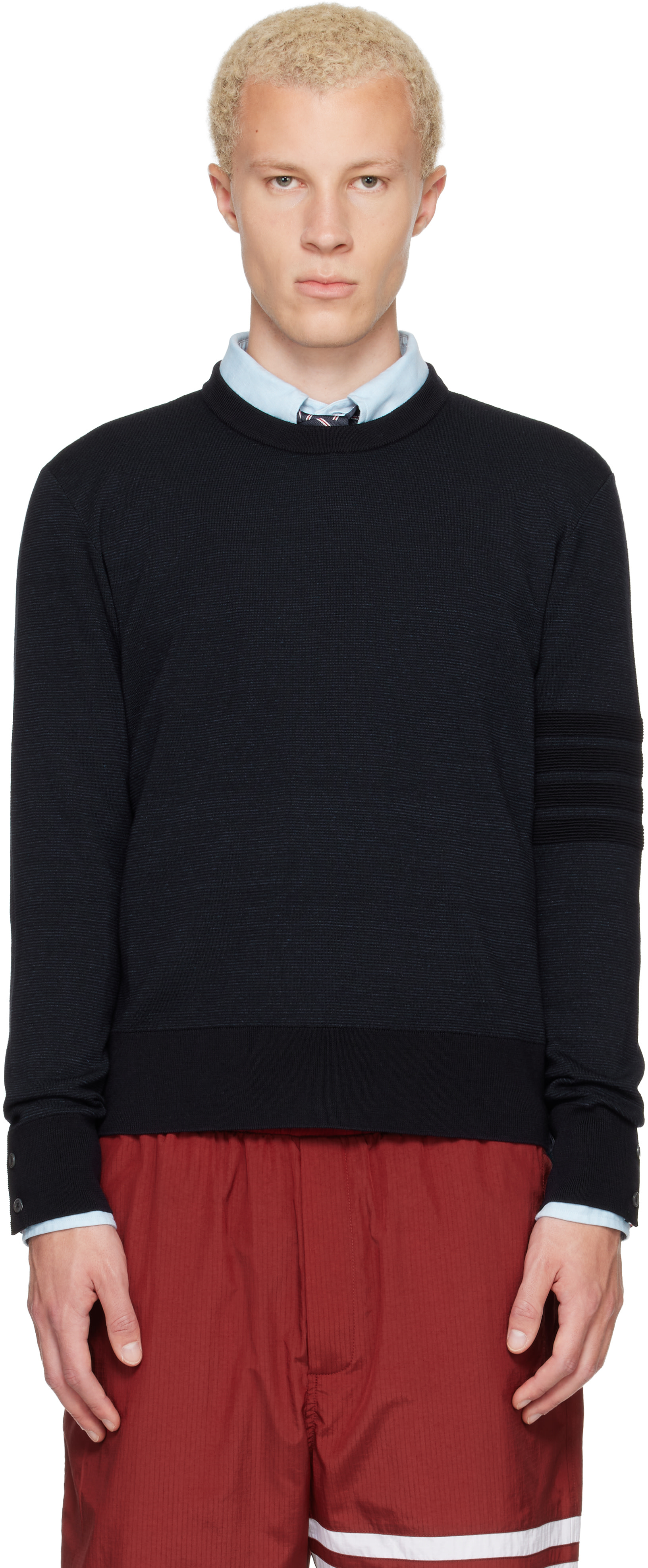 Thom Browne - Pull aviateur bleu marine à quatre rayures